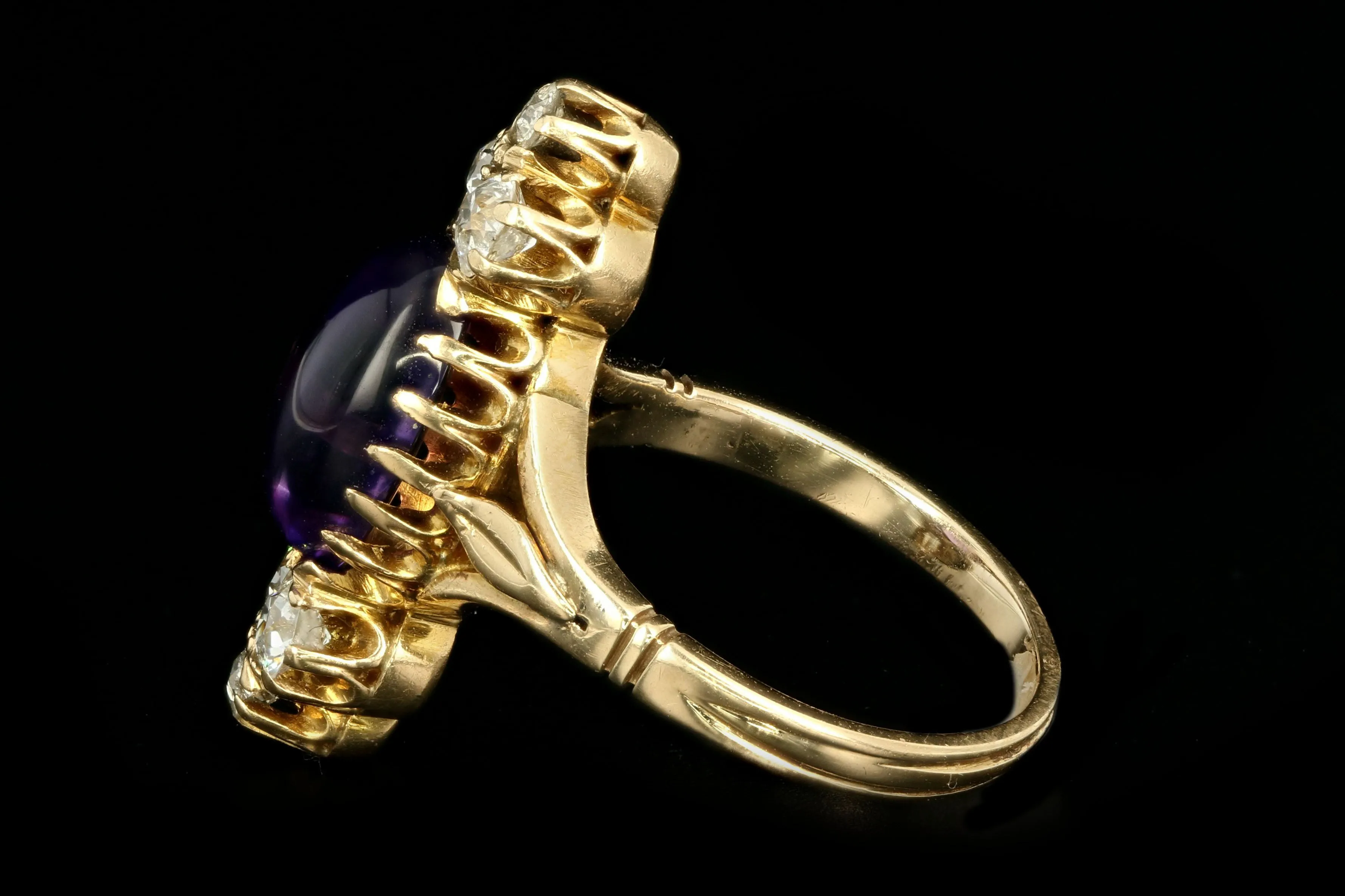 Victorian 14K Yellow Gold 2.77 Carat Cabochon Amethyst & Diamond Ring