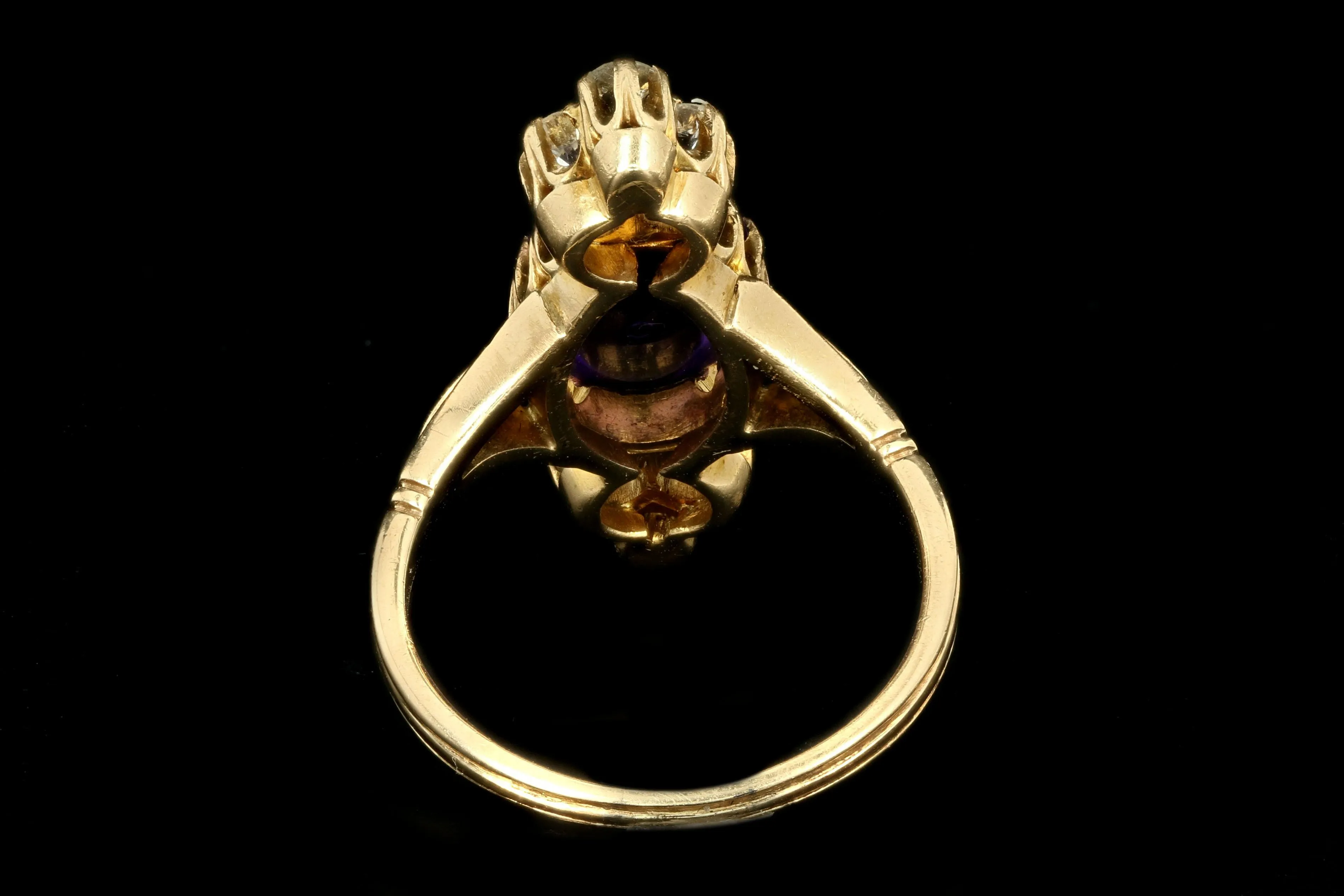 Victorian 14K Yellow Gold 2.77 Carat Cabochon Amethyst & Diamond Ring