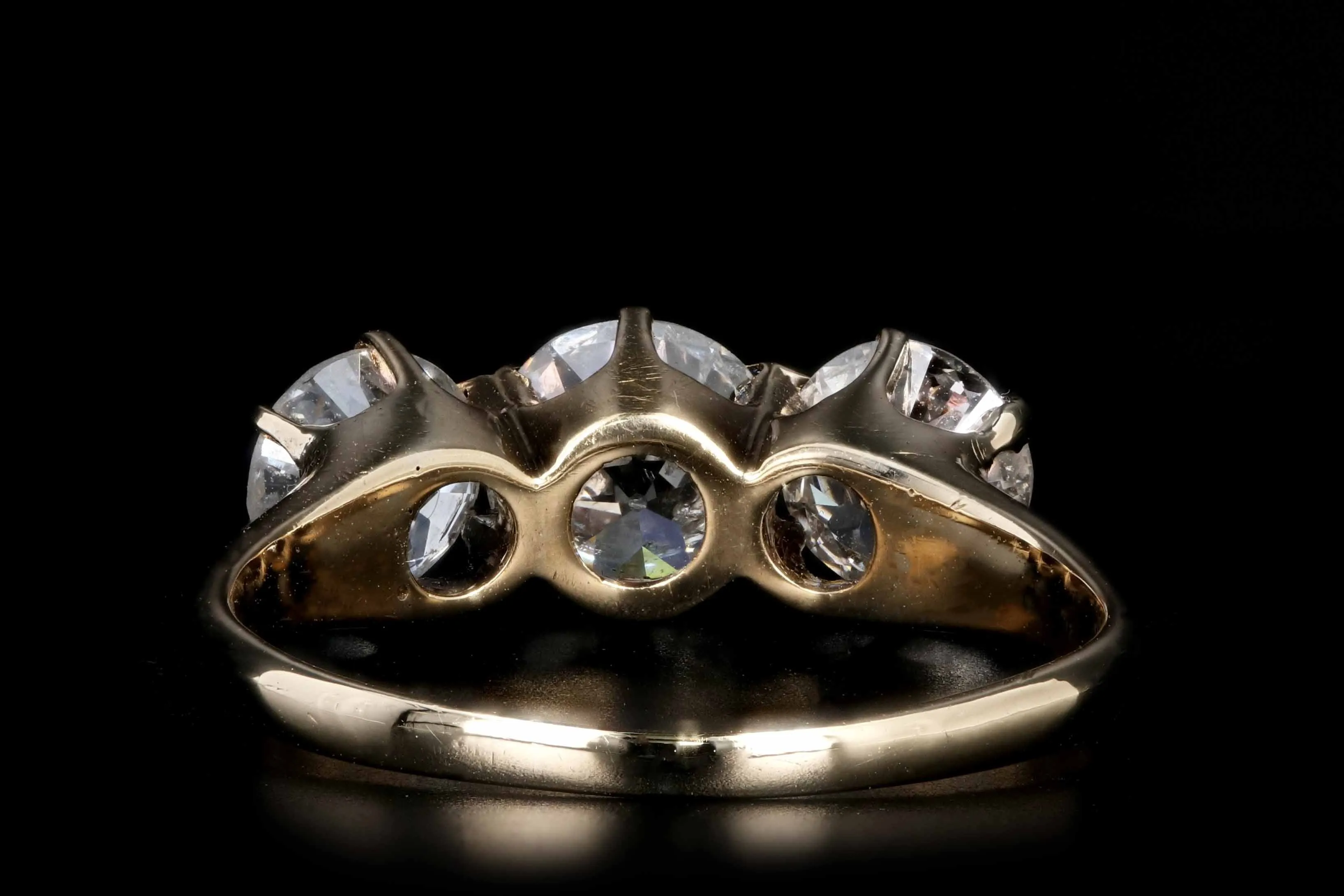 Victorian 14K Yellow Gold 3 Stone 1.88CTW Old European Cut Diamond Engagement Ring