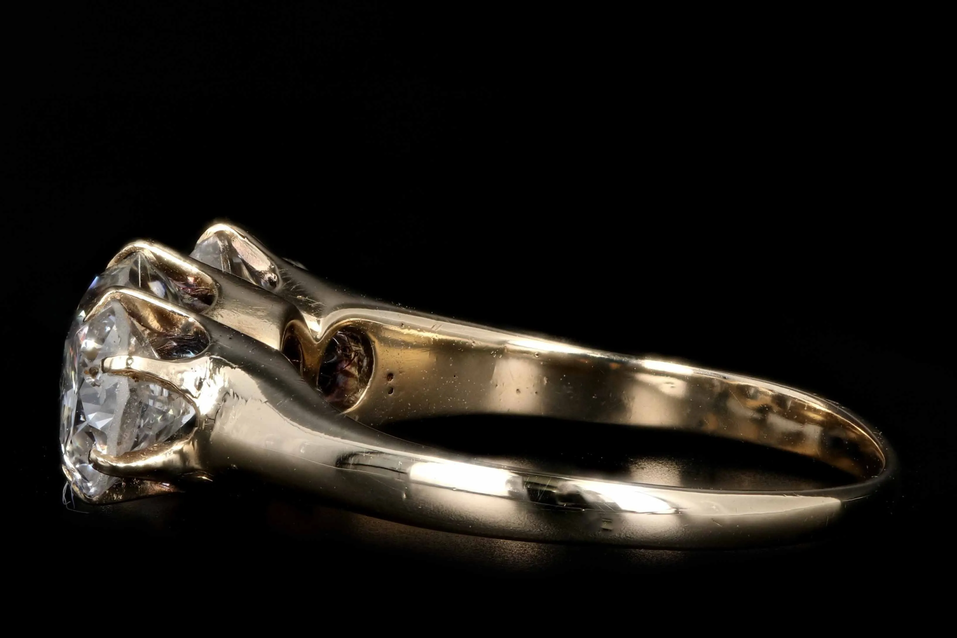 Victorian 14K Yellow Gold 3 Stone 1.88CTW Old European Cut Diamond Engagement Ring