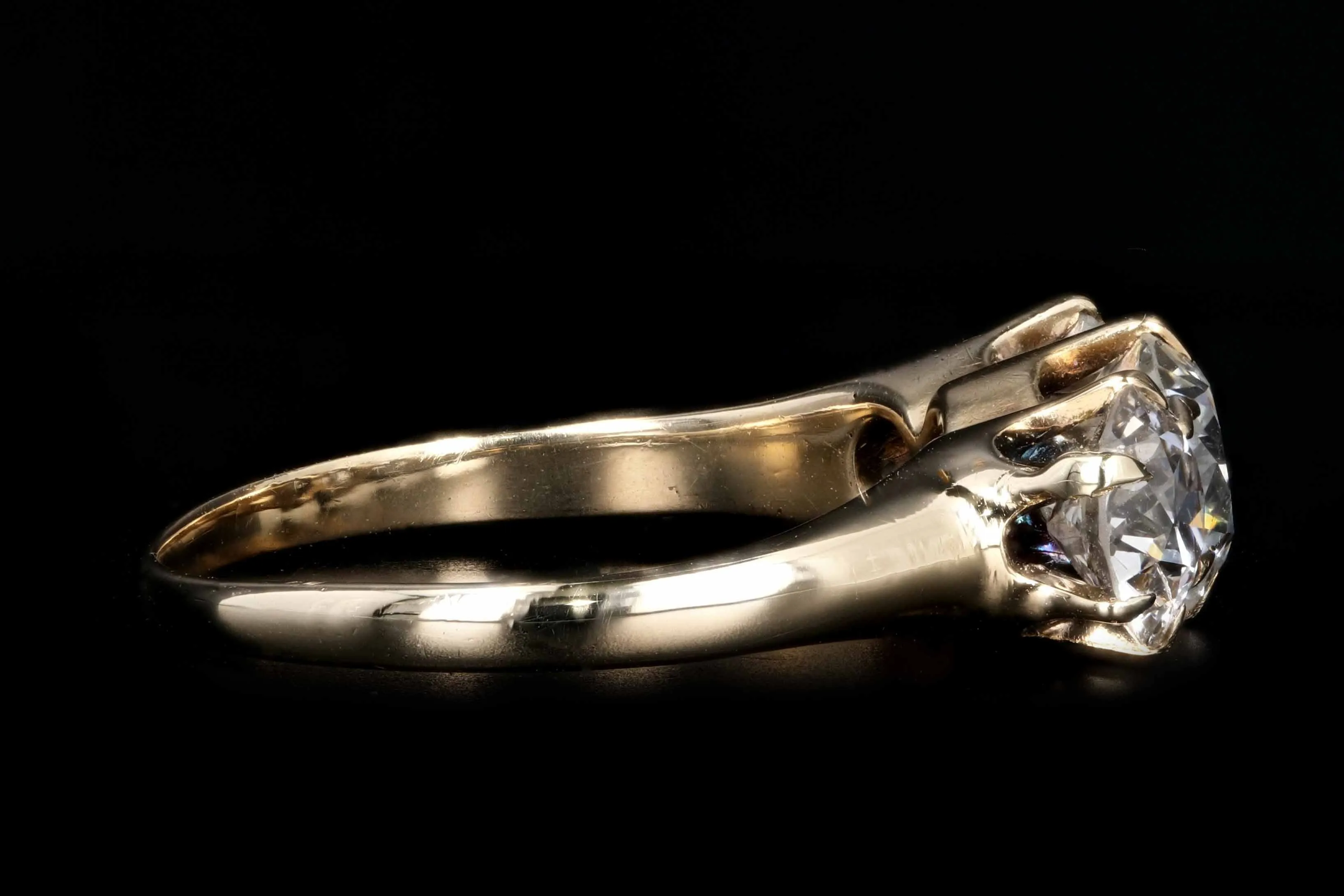 Victorian 14K Yellow Gold 3 Stone 1.88CTW Old European Cut Diamond Engagement Ring
