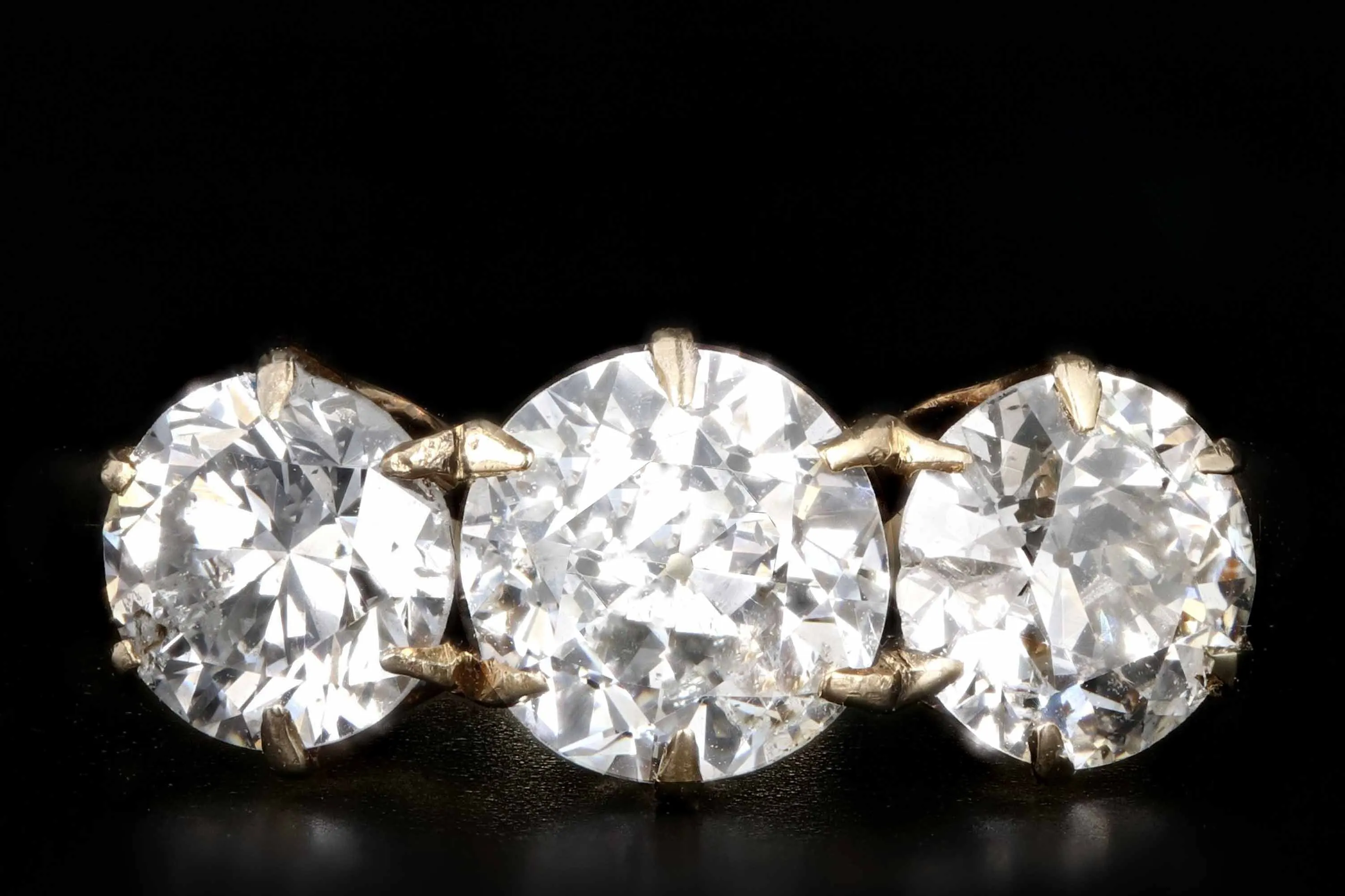 Victorian 14K Yellow Gold 3 Stone 1.88CTW Old European Cut Diamond Engagement Ring