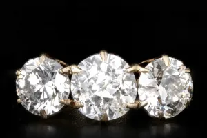 Victorian 14K Yellow Gold 3 Stone 1.88CTW Old European Cut Diamond Engagement Ring