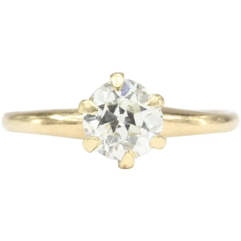 Victorian 14K Yellow Gold .92 Carat Diamond Solitaire Engagement Ring Size 5.75