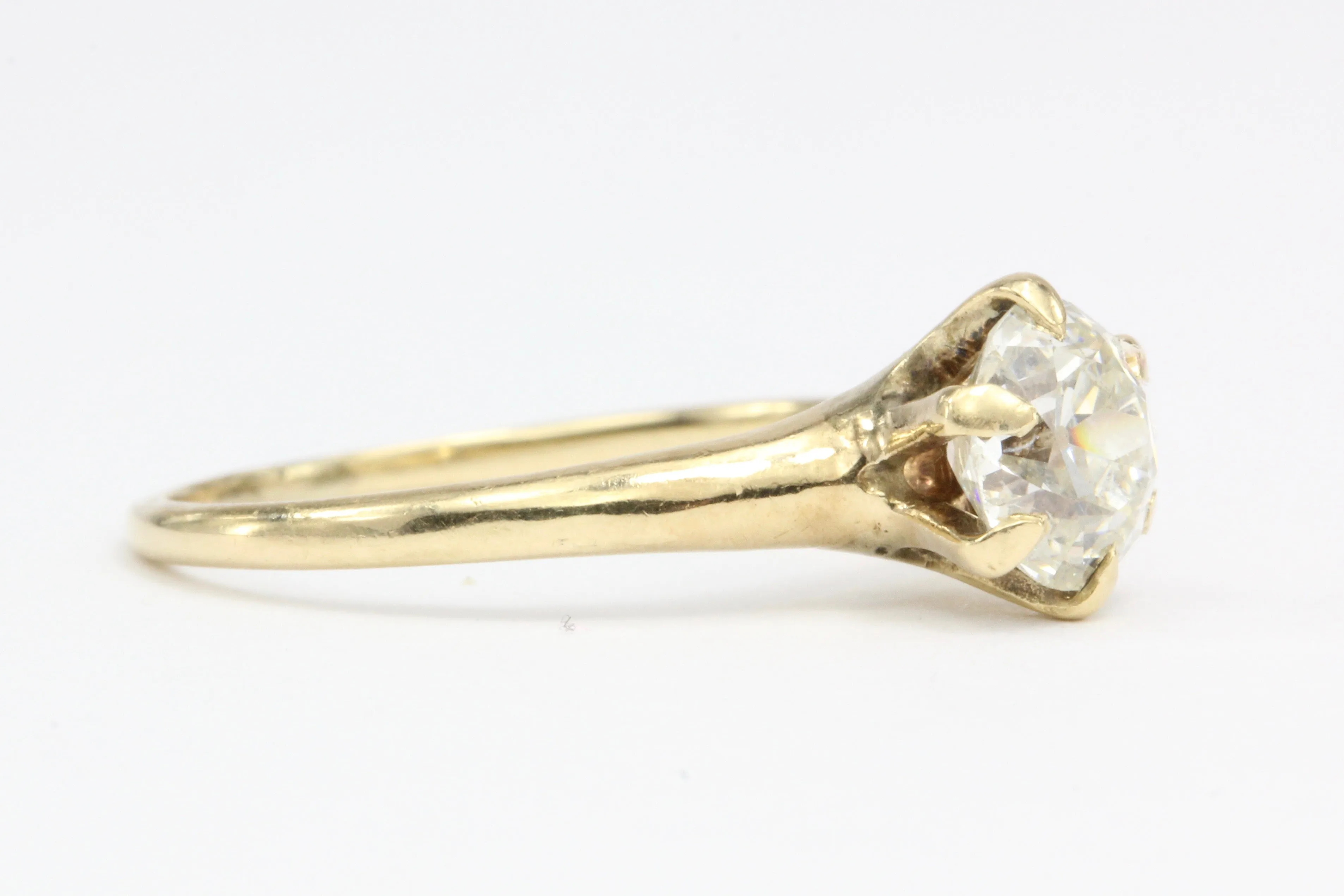 Victorian 14K Yellow Gold .92 Carat Diamond Solitaire Engagement Ring Size 5.75