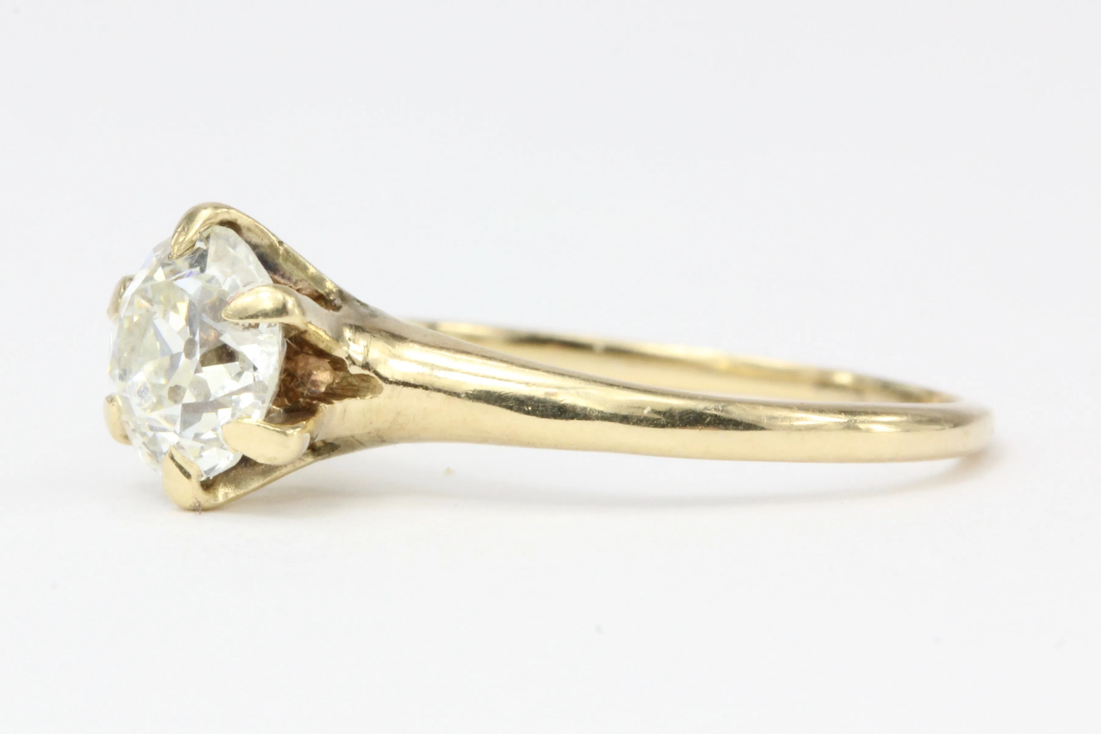 Victorian 14K Yellow Gold .92 Carat Diamond Solitaire Engagement Ring Size 5.75