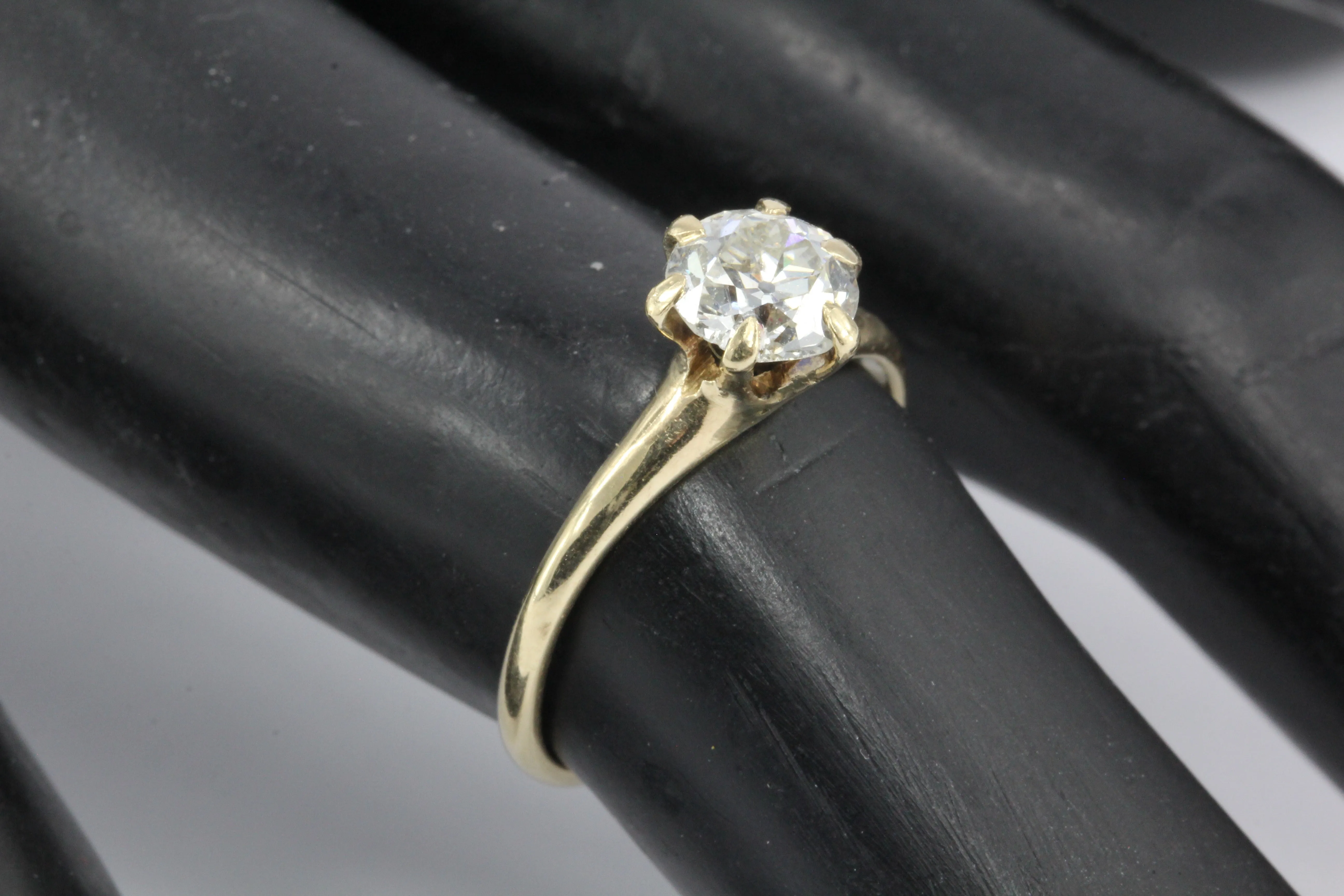 Victorian 14K Yellow Gold .92 Carat Diamond Solitaire Engagement Ring Size 5.75