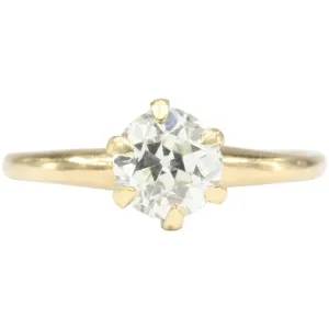 Victorian 14K Yellow Gold .92 Carat Diamond Solitaire Engagement Ring Size 5.75
