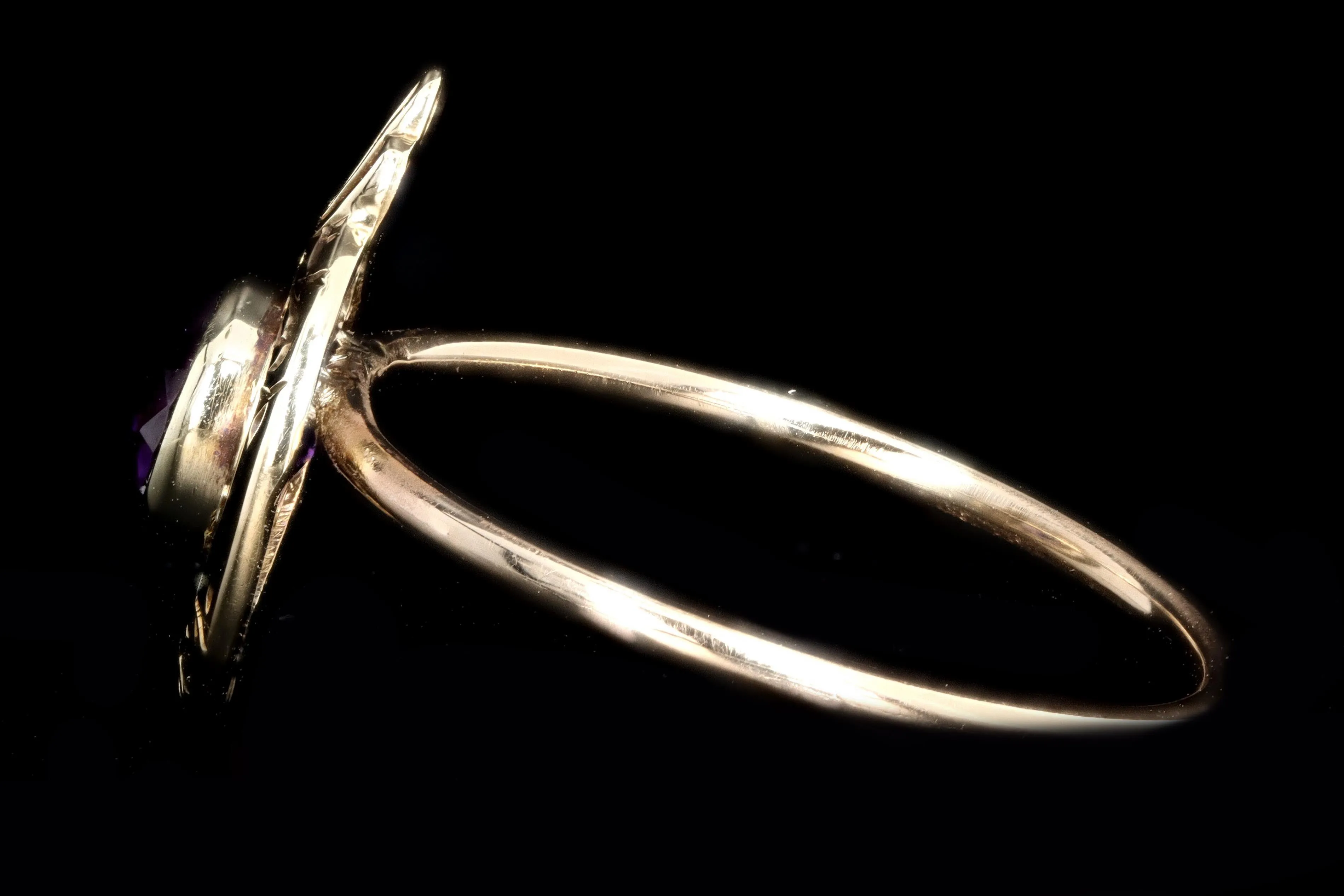 Victorian 14K Yellow Gold Amethyst Stick Pin Conversion Ring