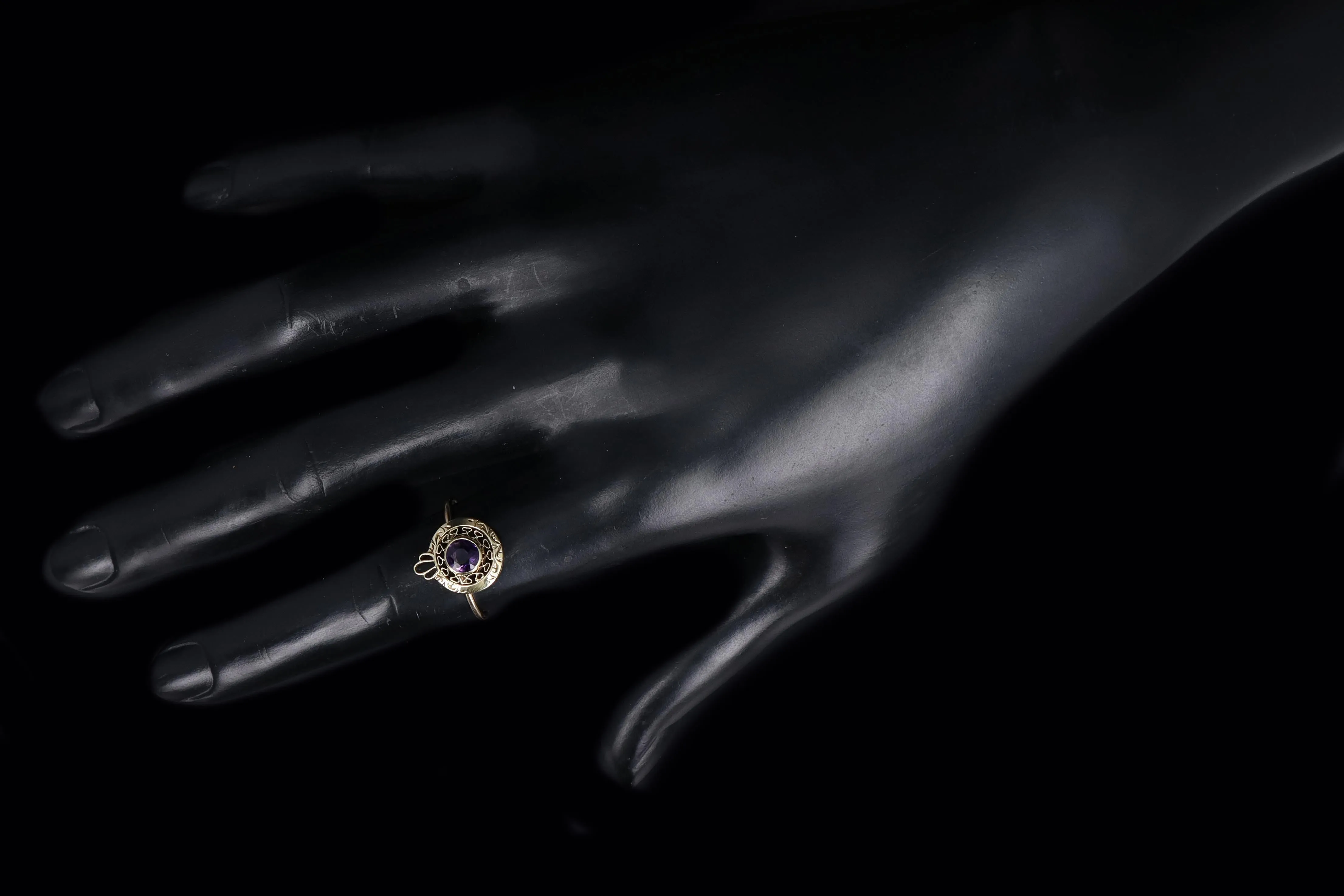 Victorian 14K Yellow Gold Amethyst Stick Pin Conversion Ring