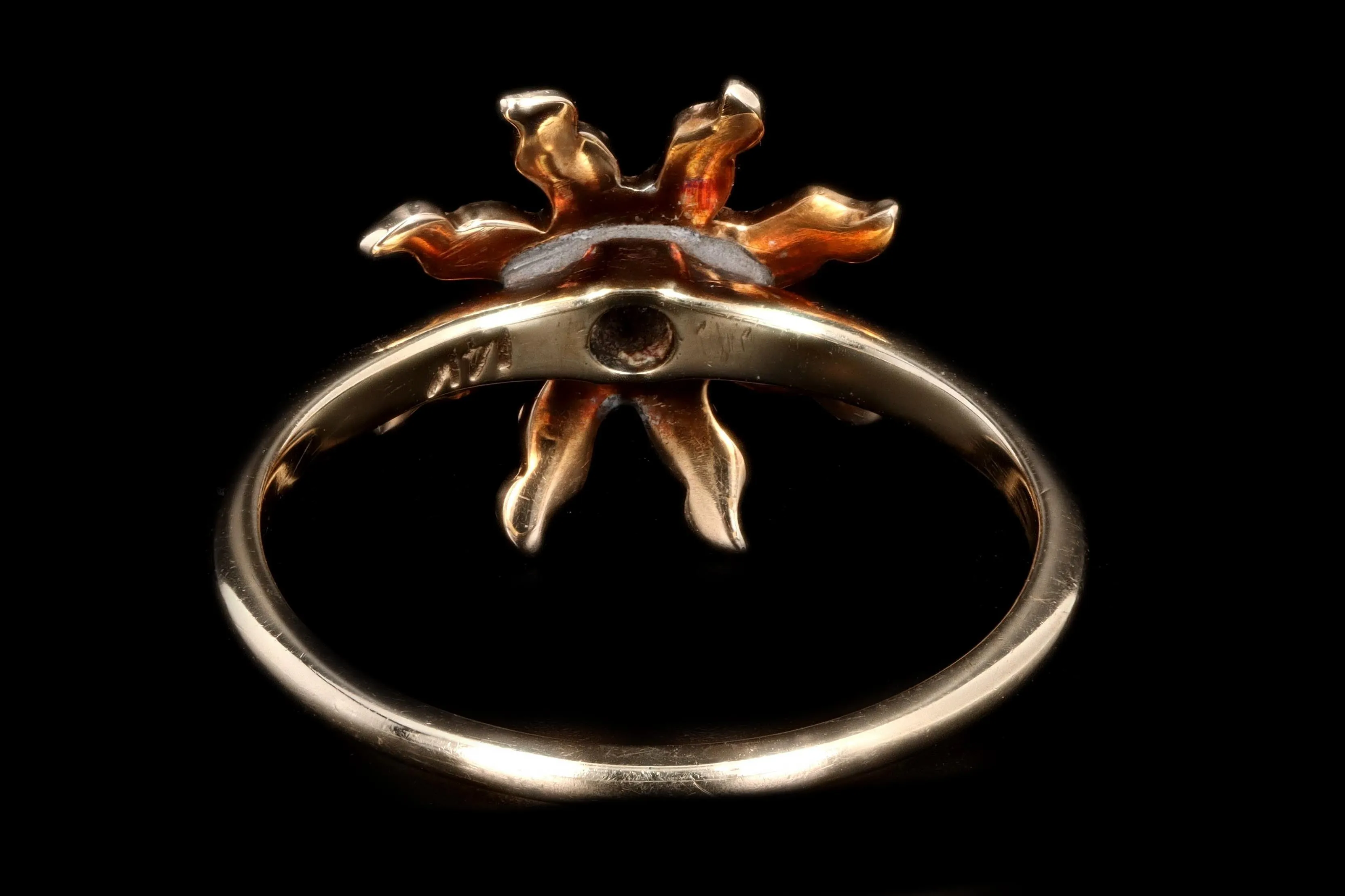 Victorian 14K Yellow Gold Chrysoprase & Seed Pearl Flower Conversion Ring