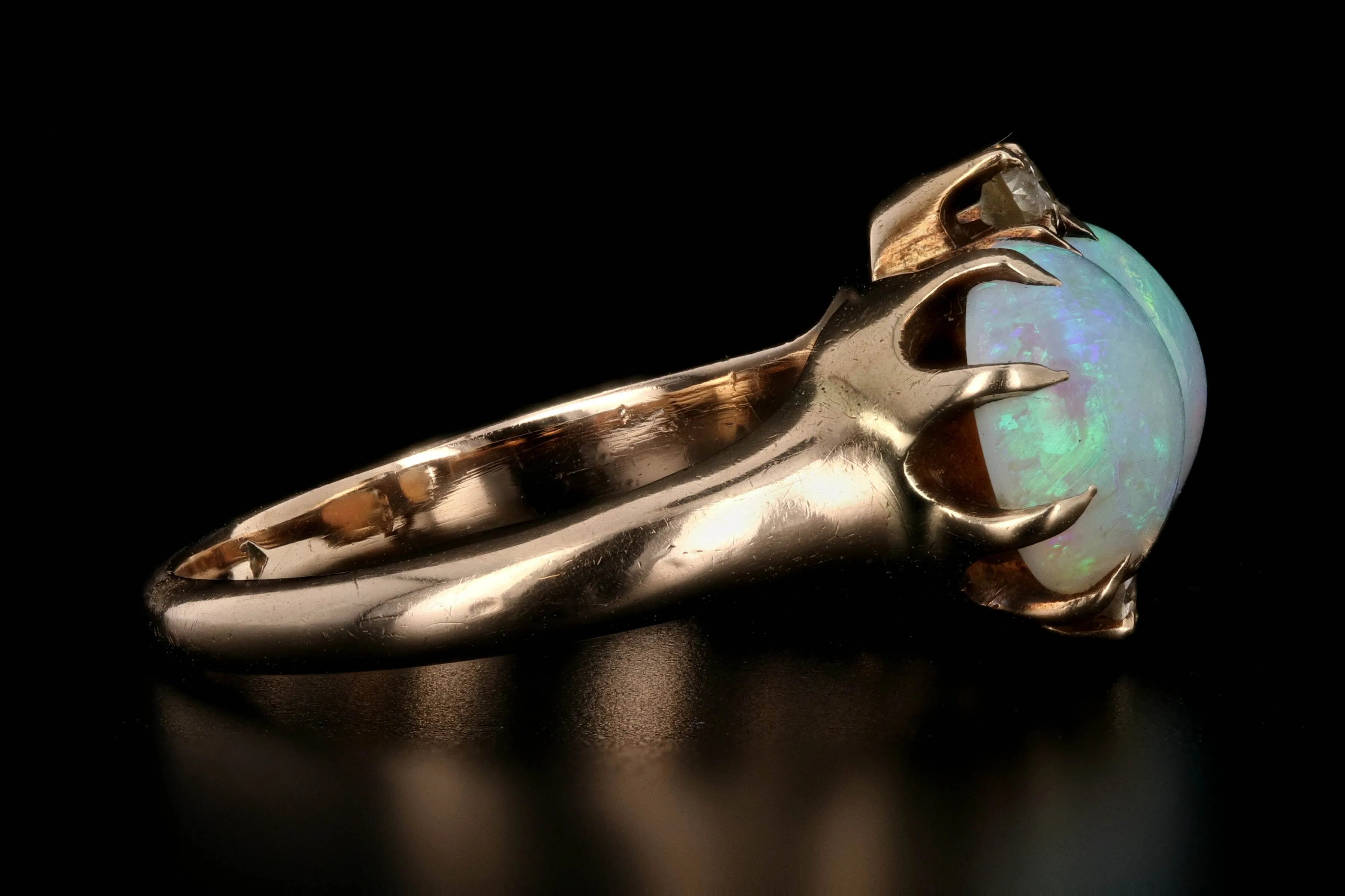 Victorian 14K Yellow Gold Opal And Diamond Ring