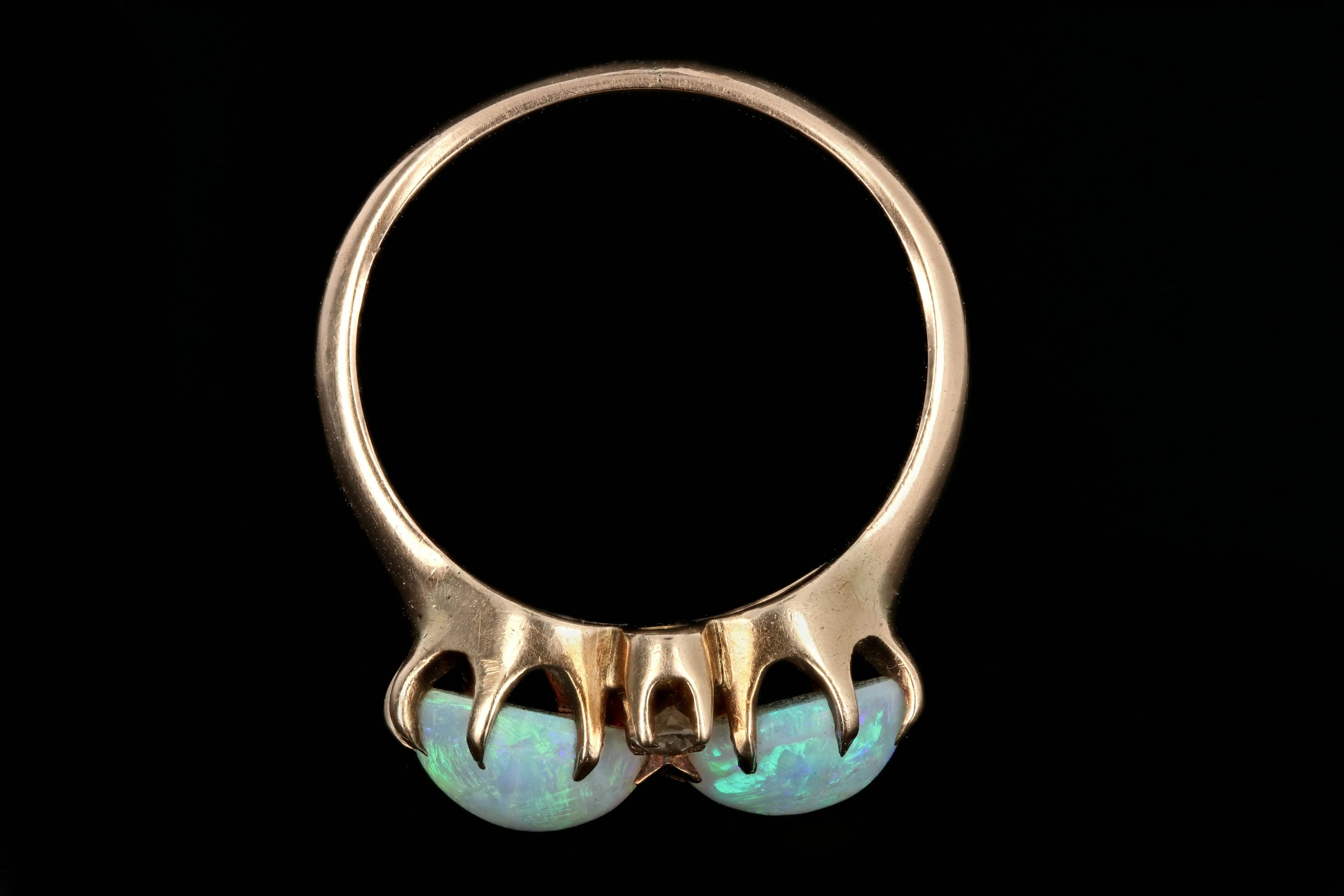 Victorian 14K Yellow Gold Opal And Diamond Ring