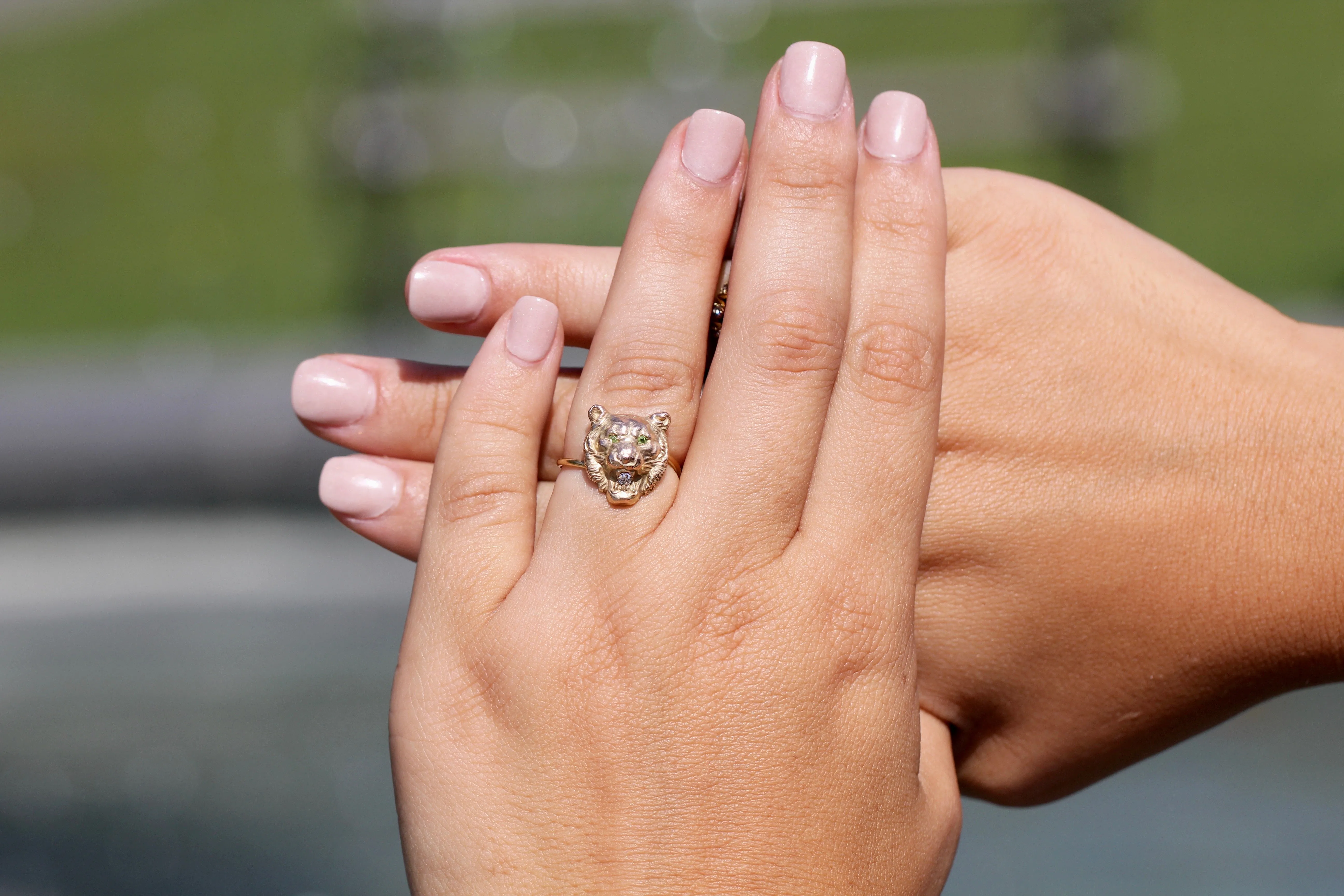 Victorian 14k/10K Diamond Lion Ring c.1890's