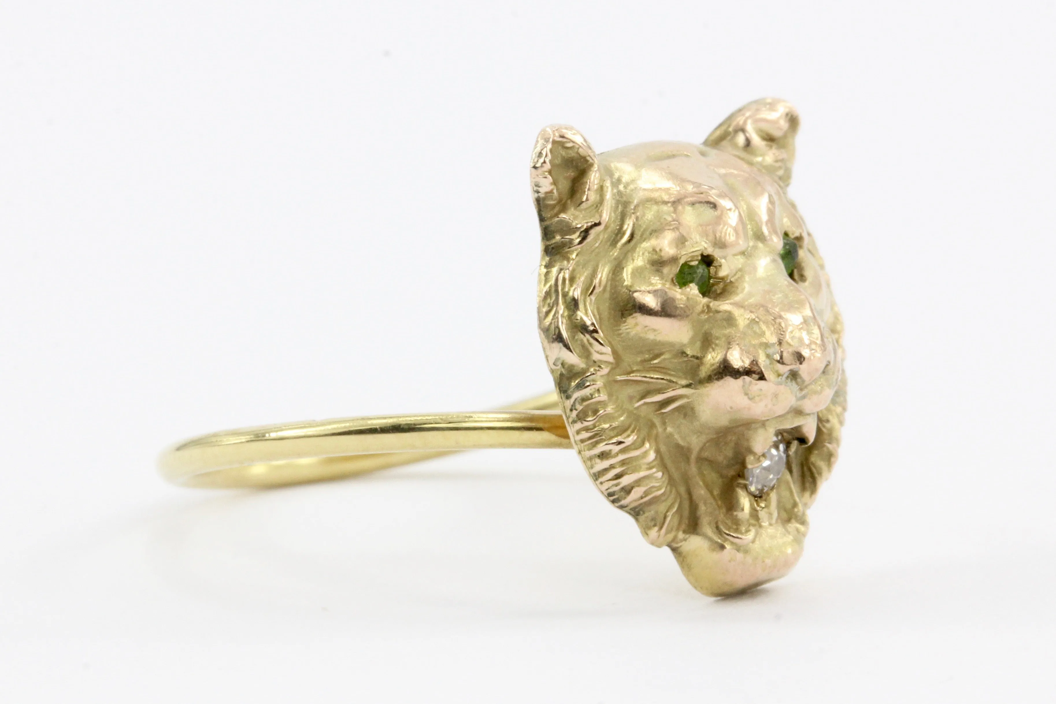 Victorian 14k/10K Diamond Lion Ring c.1890's