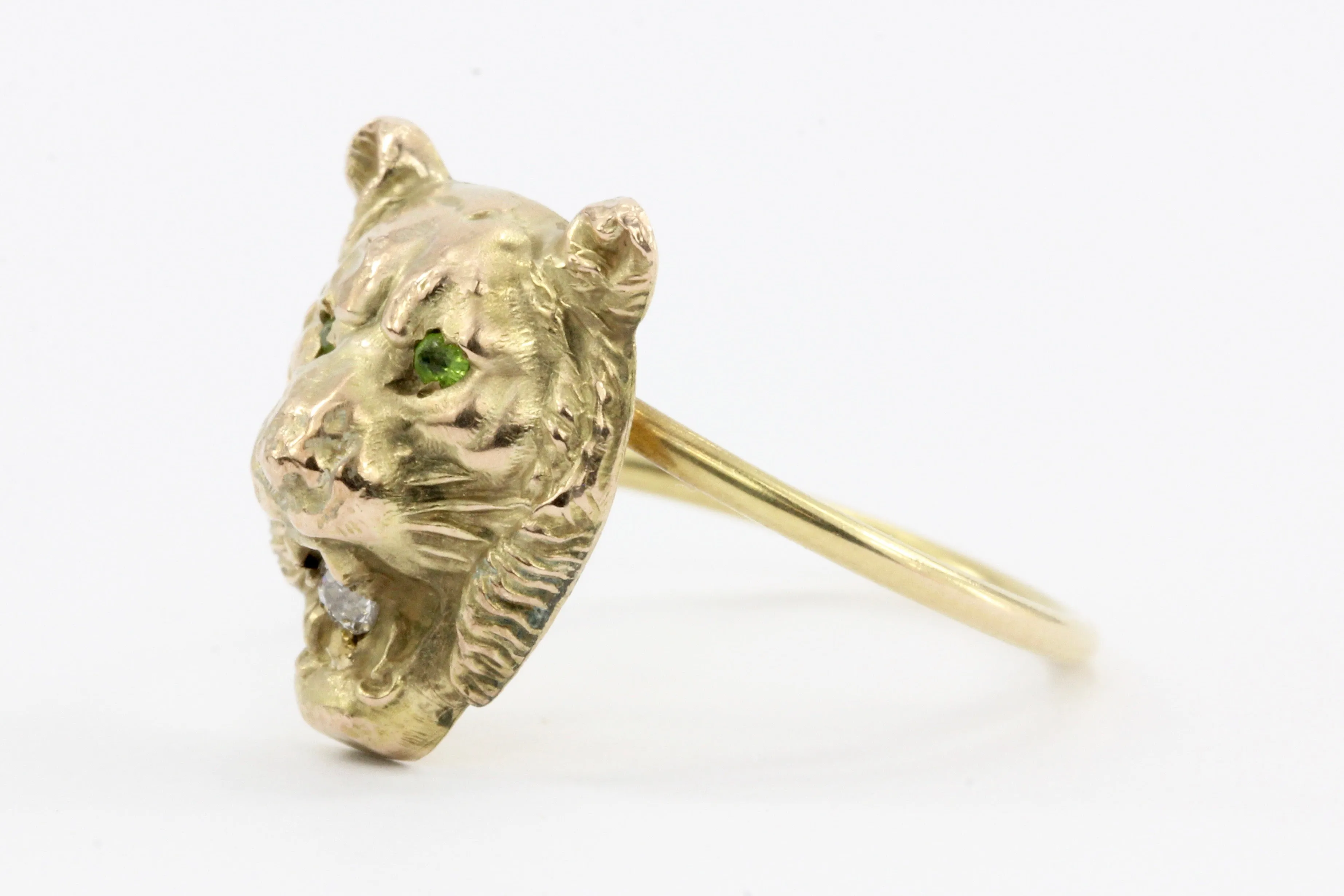 Victorian 14k/10K Diamond Lion Ring c.1890's