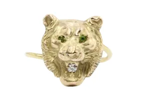 Victorian 14k/10K Diamond Lion Ring c.1890's