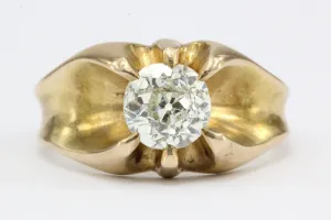 Victorian 1.53 Carat Old European Diamond in 10K Gold Belcher Mounted Ring