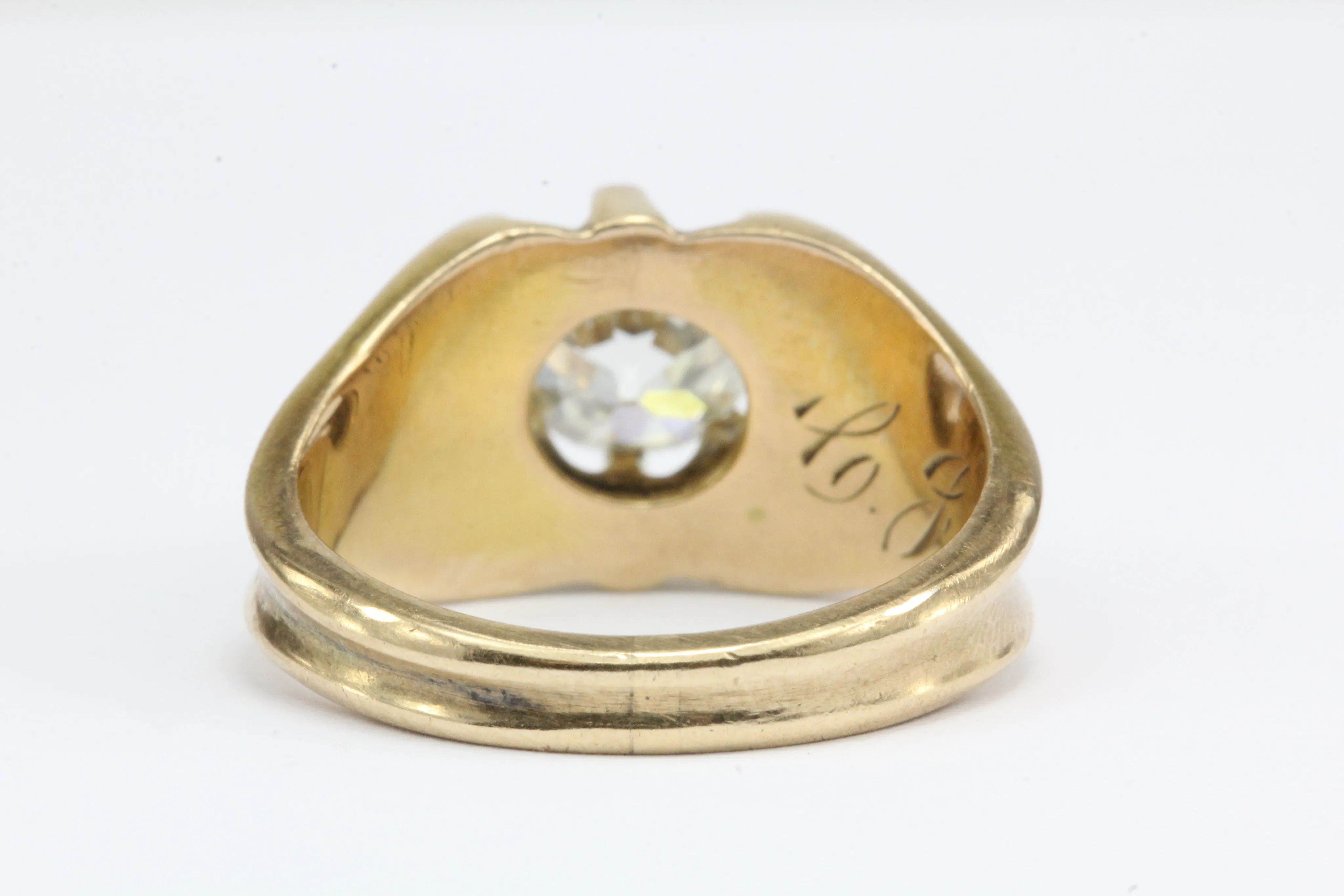Victorian 1.53 Carat Old European Diamond in 10K Gold Belcher Mounted Ring