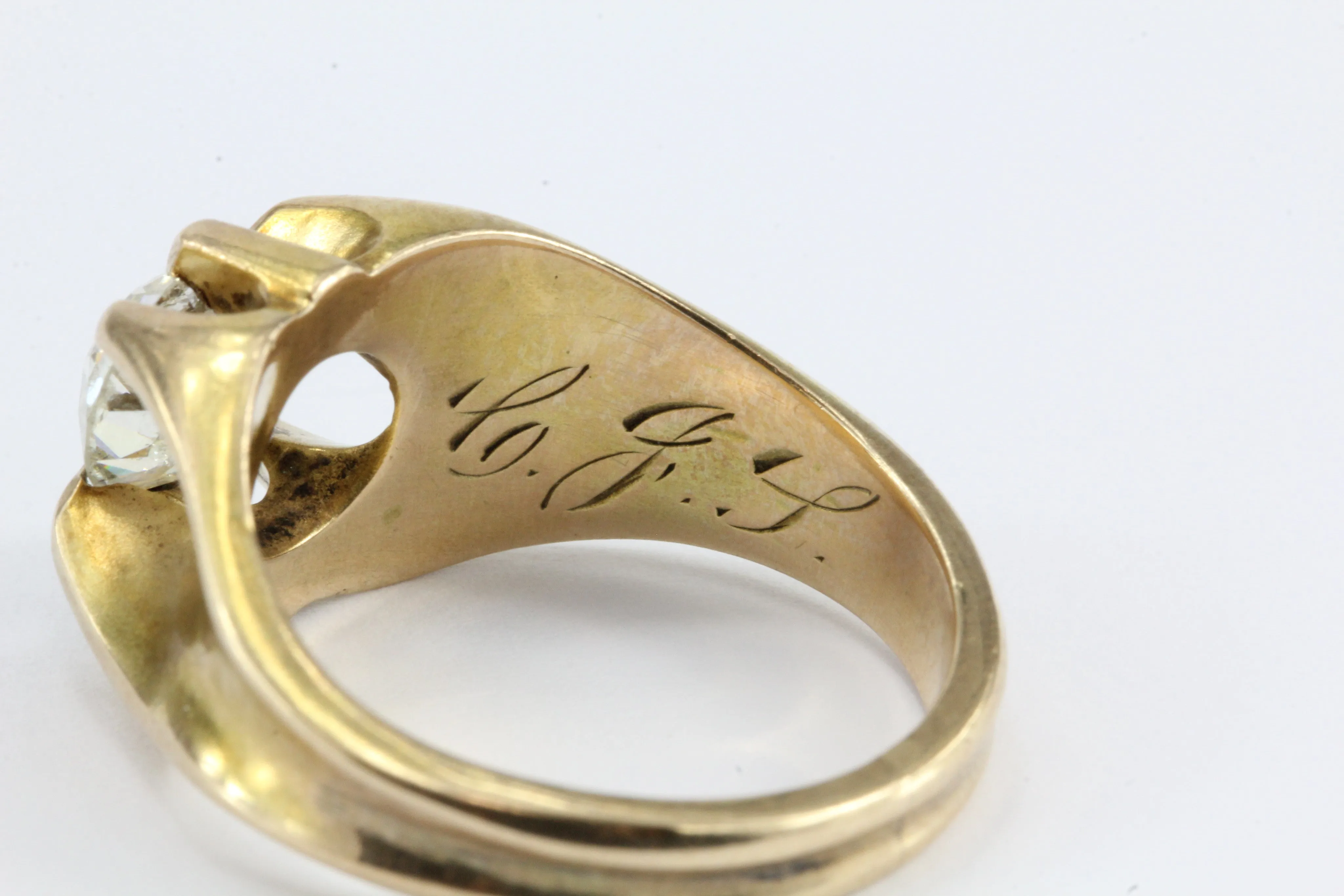 Victorian 1.53 Carat Old European Diamond in 10K Gold Belcher Mounted Ring
