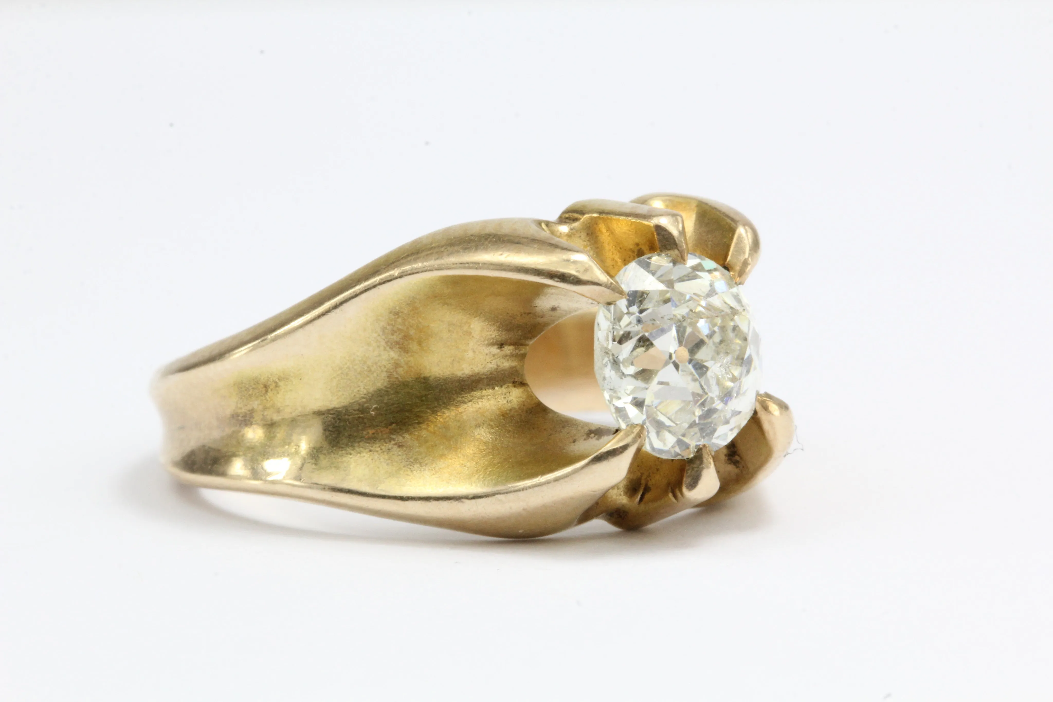 Victorian 1.53 Carat Old European Diamond in 10K Gold Belcher Mounted Ring