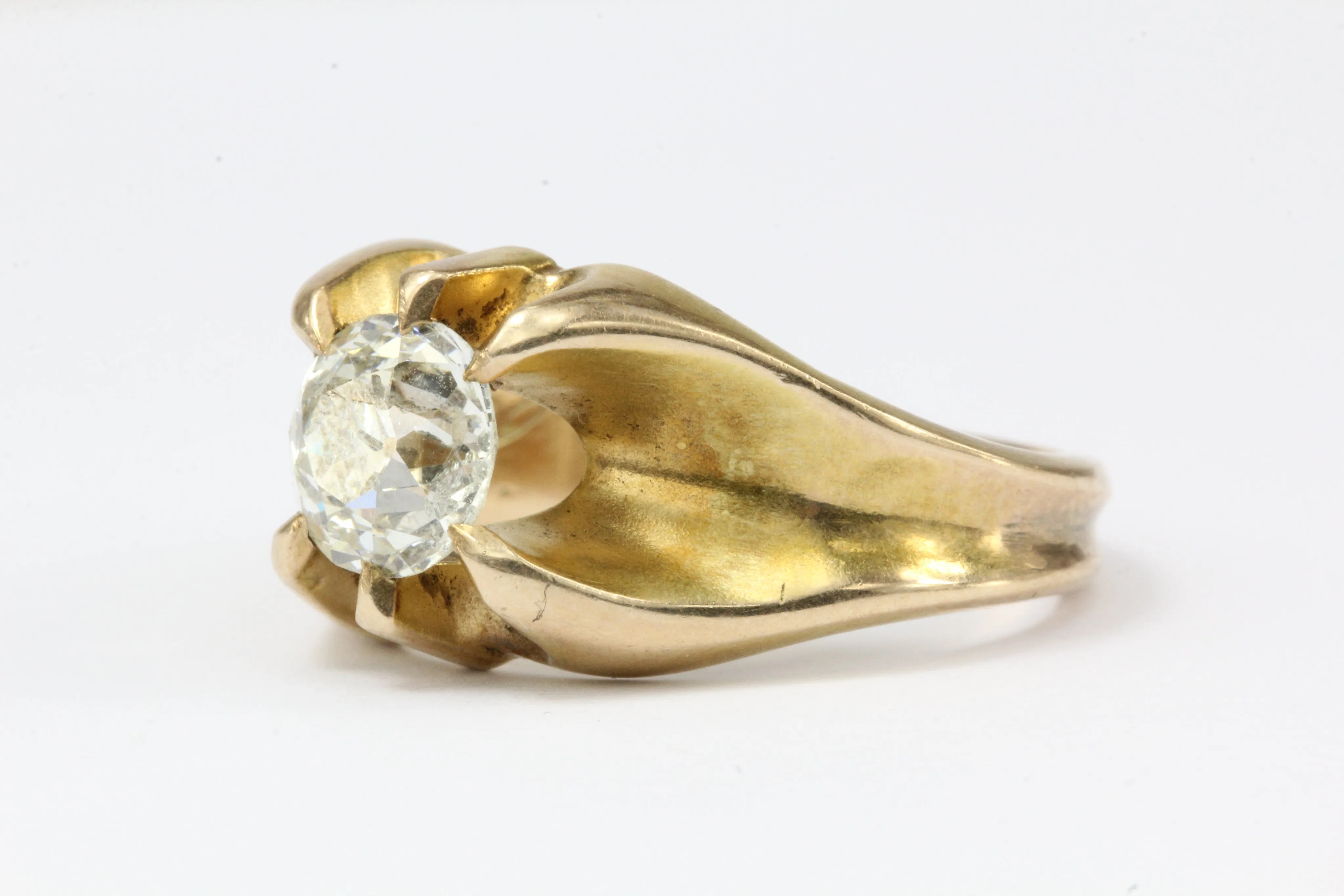 Victorian 1.53 Carat Old European Diamond in 10K Gold Belcher Mounted Ring