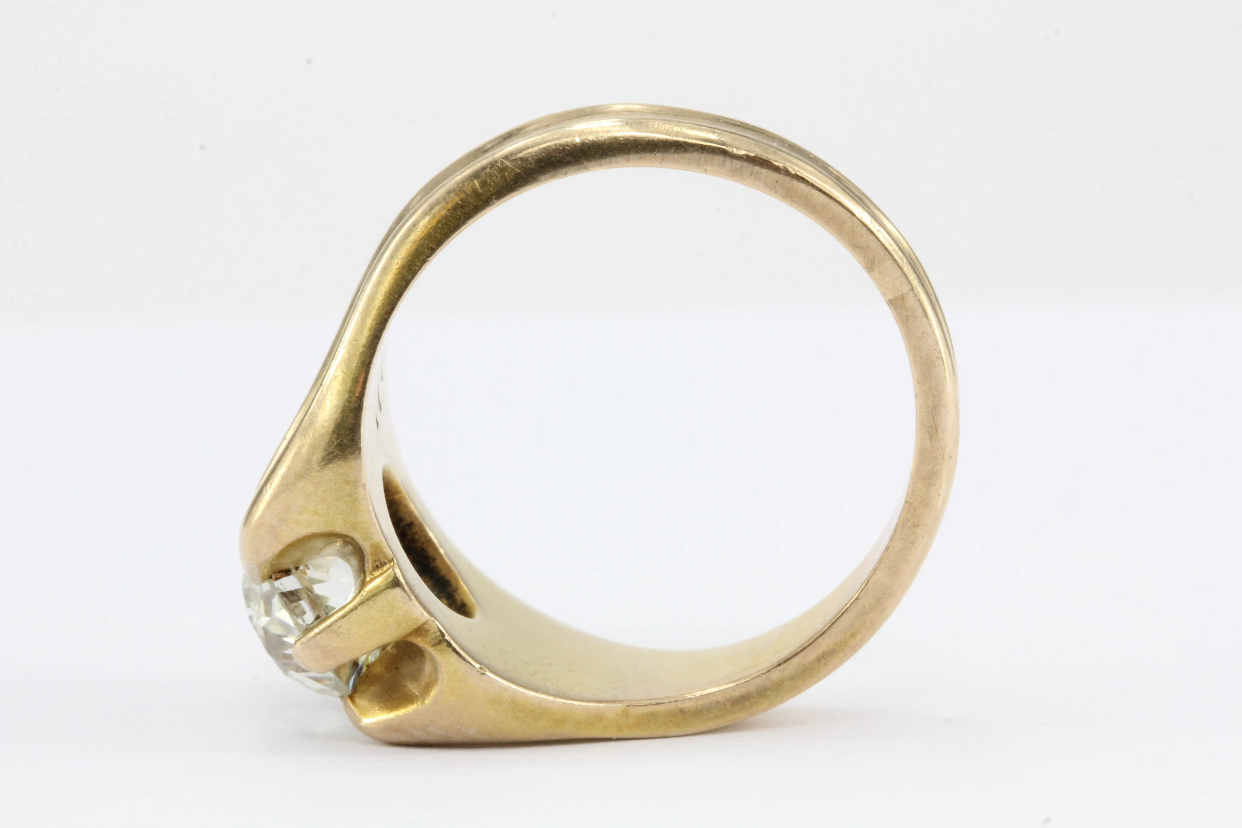 Victorian 1.53 Carat Old European Diamond in 10K Gold Belcher Mounted Ring