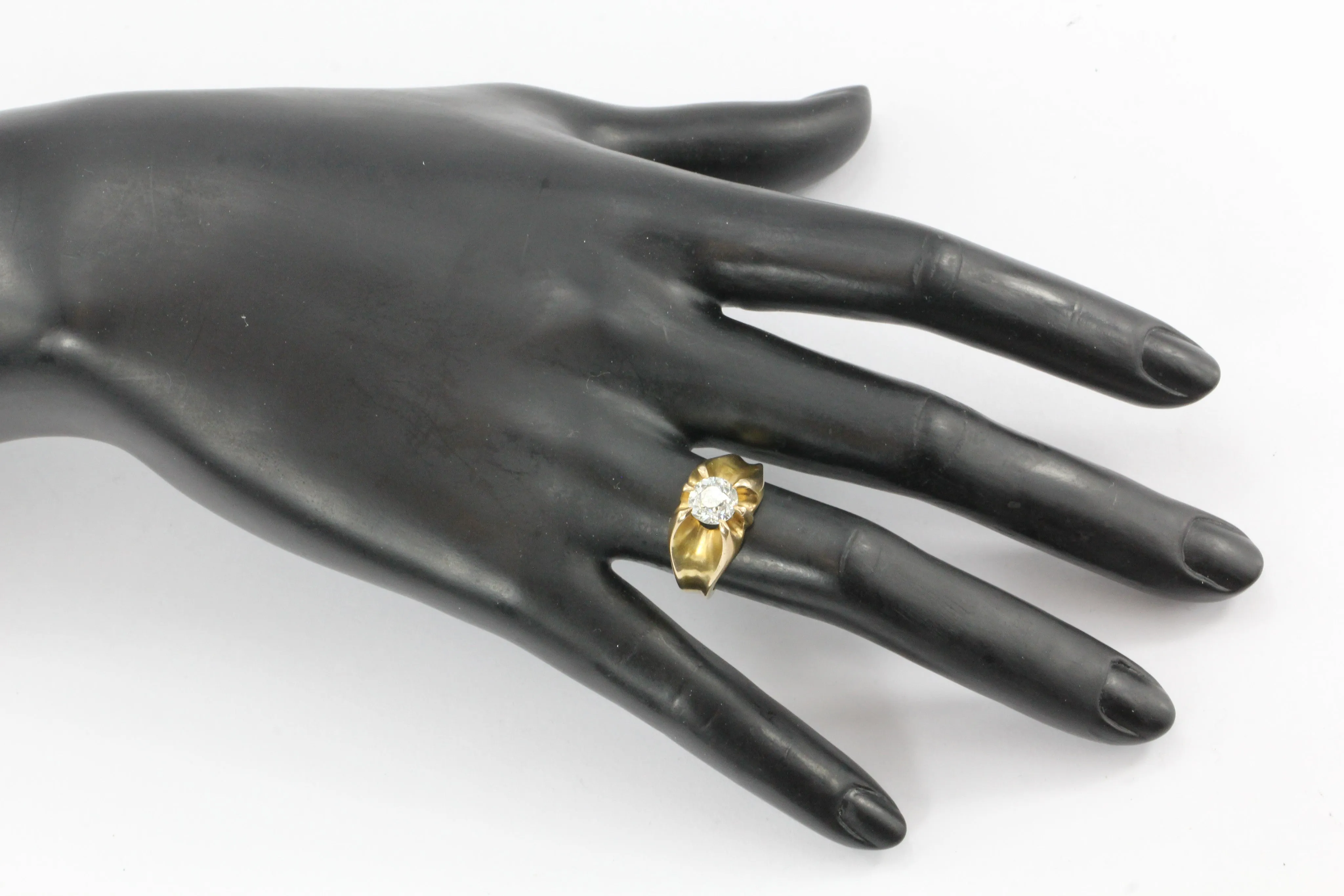Victorian 1.53 Carat Old European Diamond in 10K Gold Belcher Mounted Ring