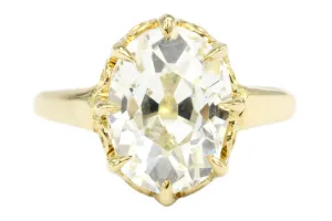 Victorian 18K 4.26CT Antique Old Mine Oval Cut French Diamond Ring