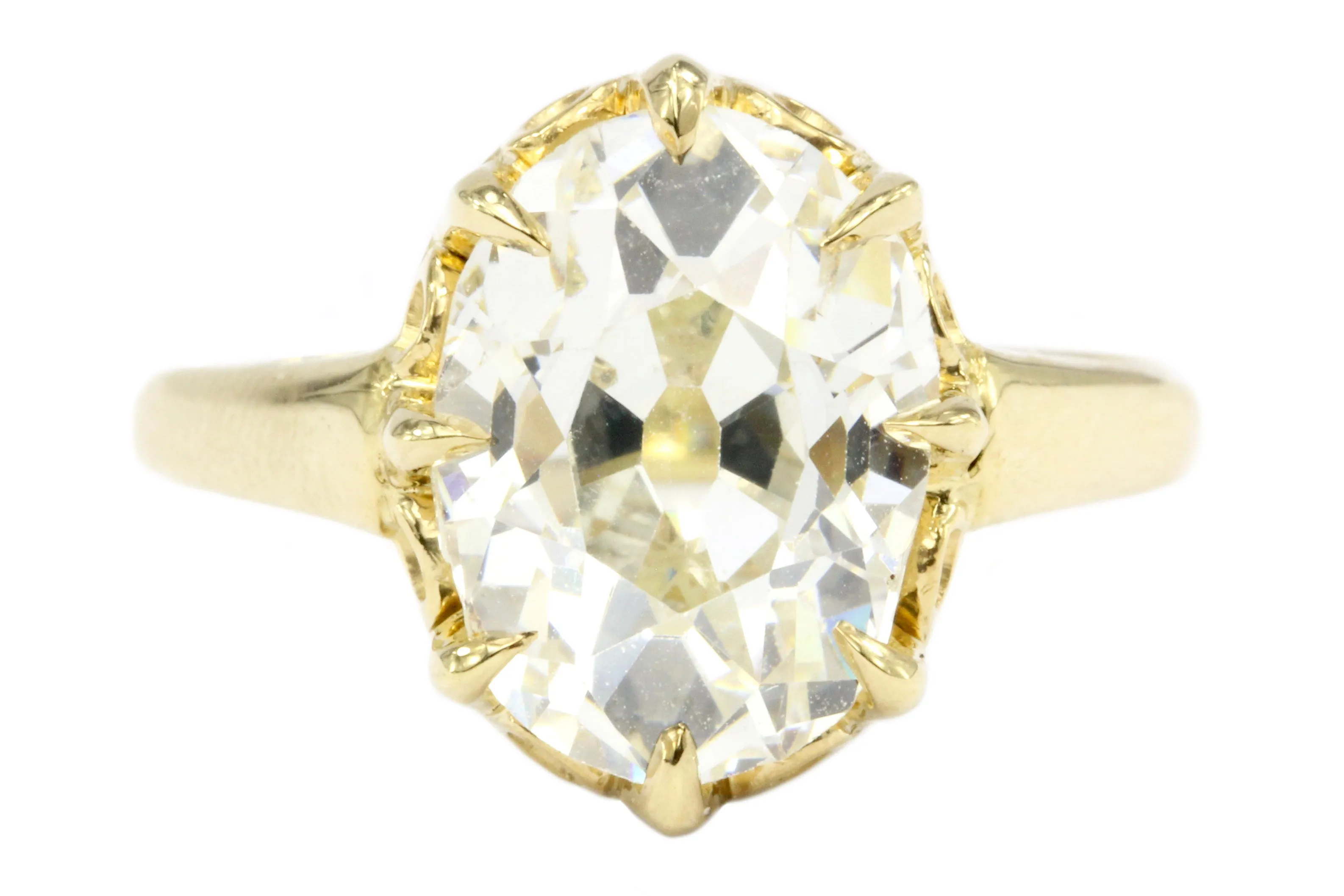 Victorian 18K 4.26CT Antique Old Mine Oval Cut French Diamond Ring