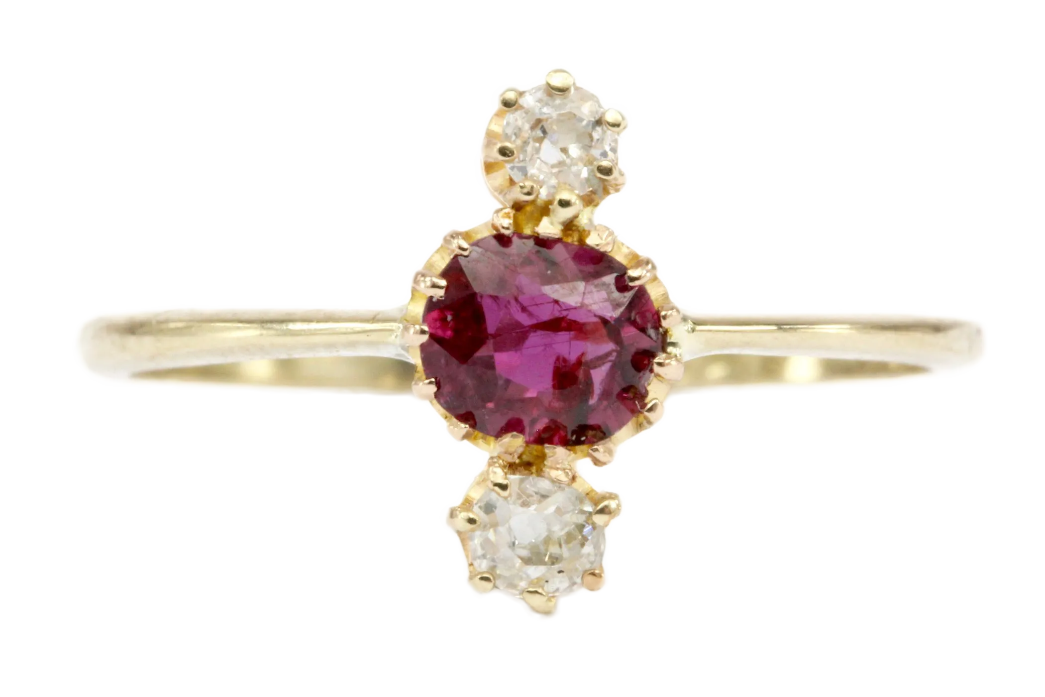 Victorian 18K Natural Ruby and Old Mine Cut Diamond Ring Conversion Size 7