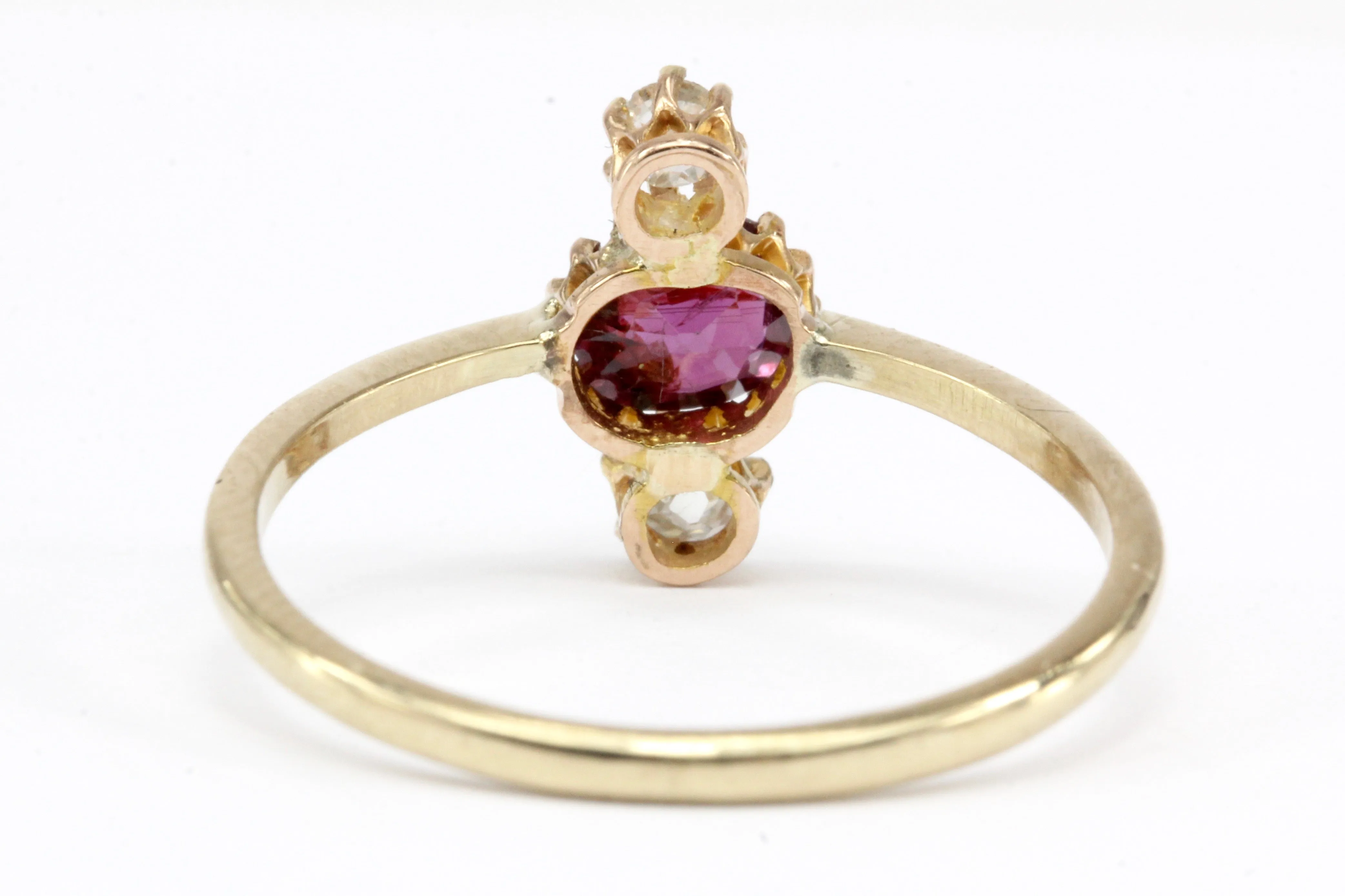 Victorian 18K Natural Ruby and Old Mine Cut Diamond Ring Conversion Size 7