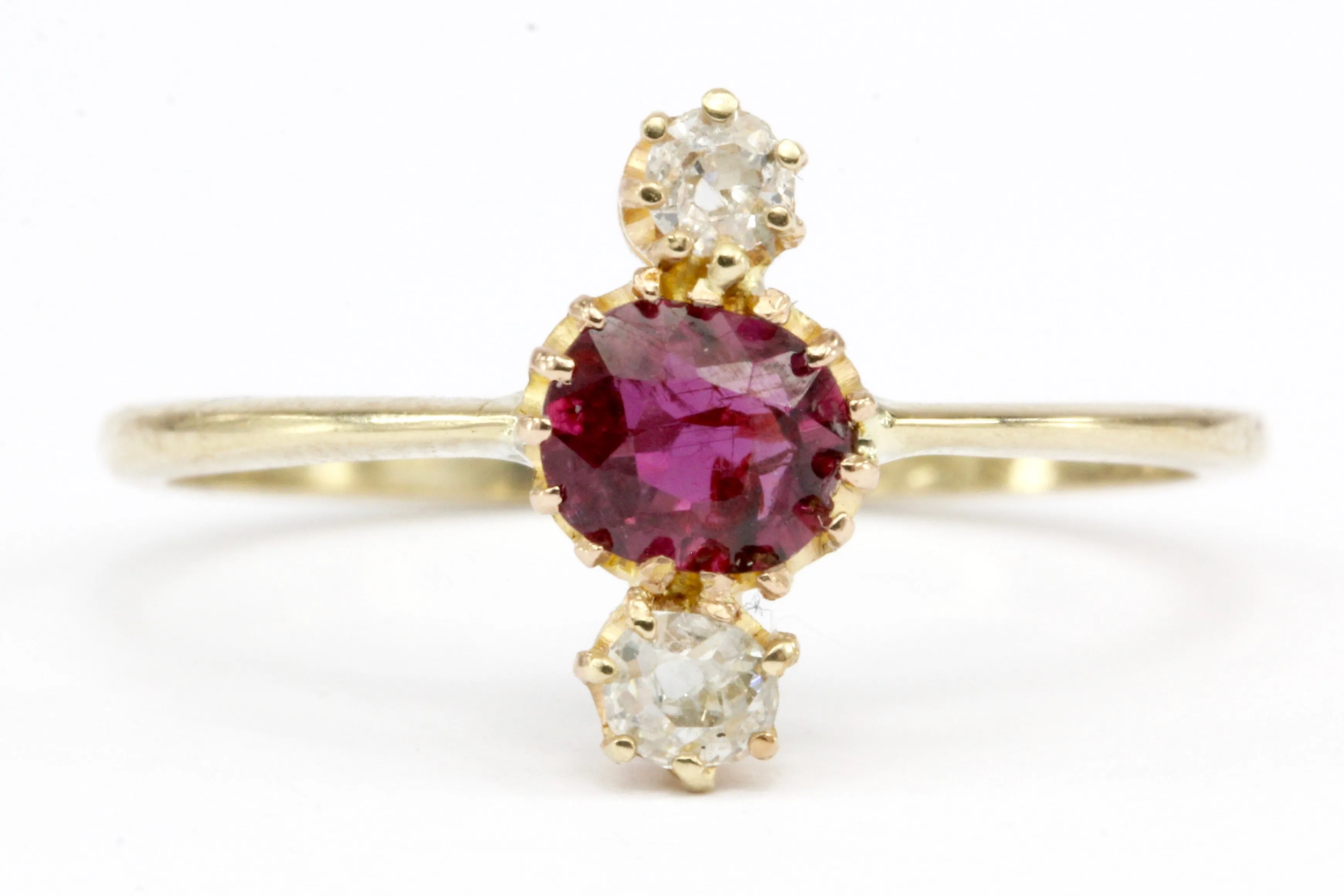 Victorian 18K Natural Ruby and Old Mine Cut Diamond Ring Conversion Size 7