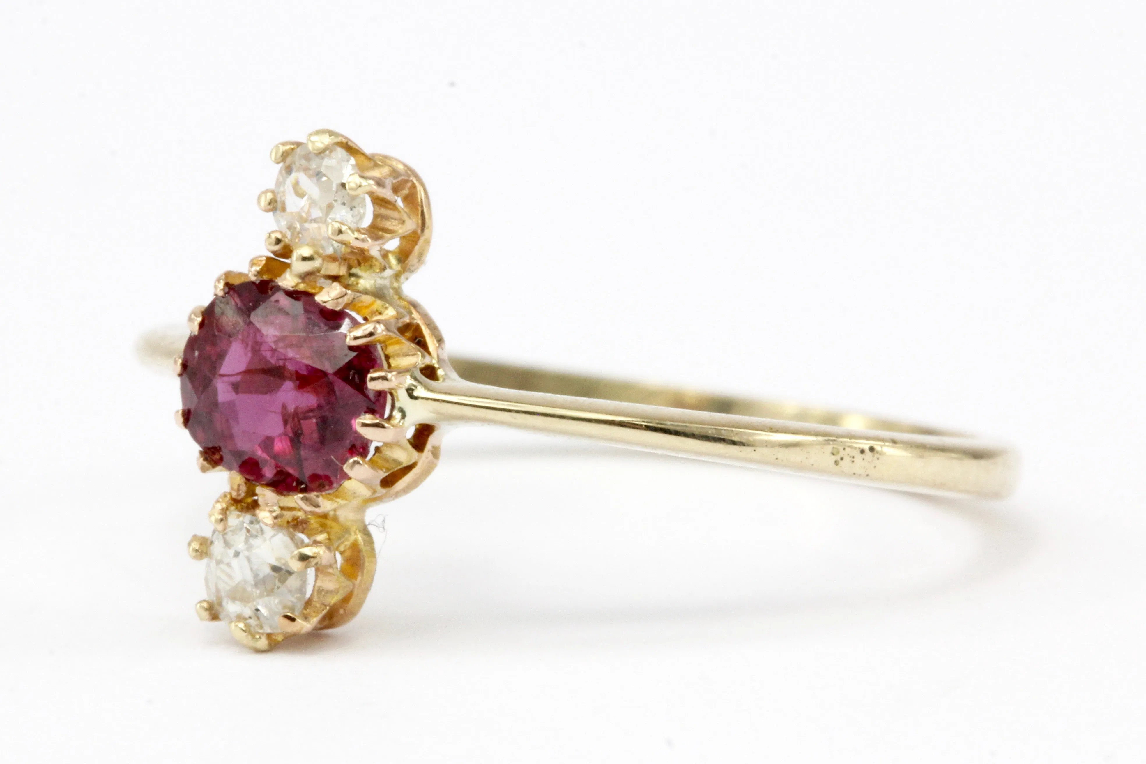 Victorian 18K Natural Ruby and Old Mine Cut Diamond Ring Conversion Size 7
