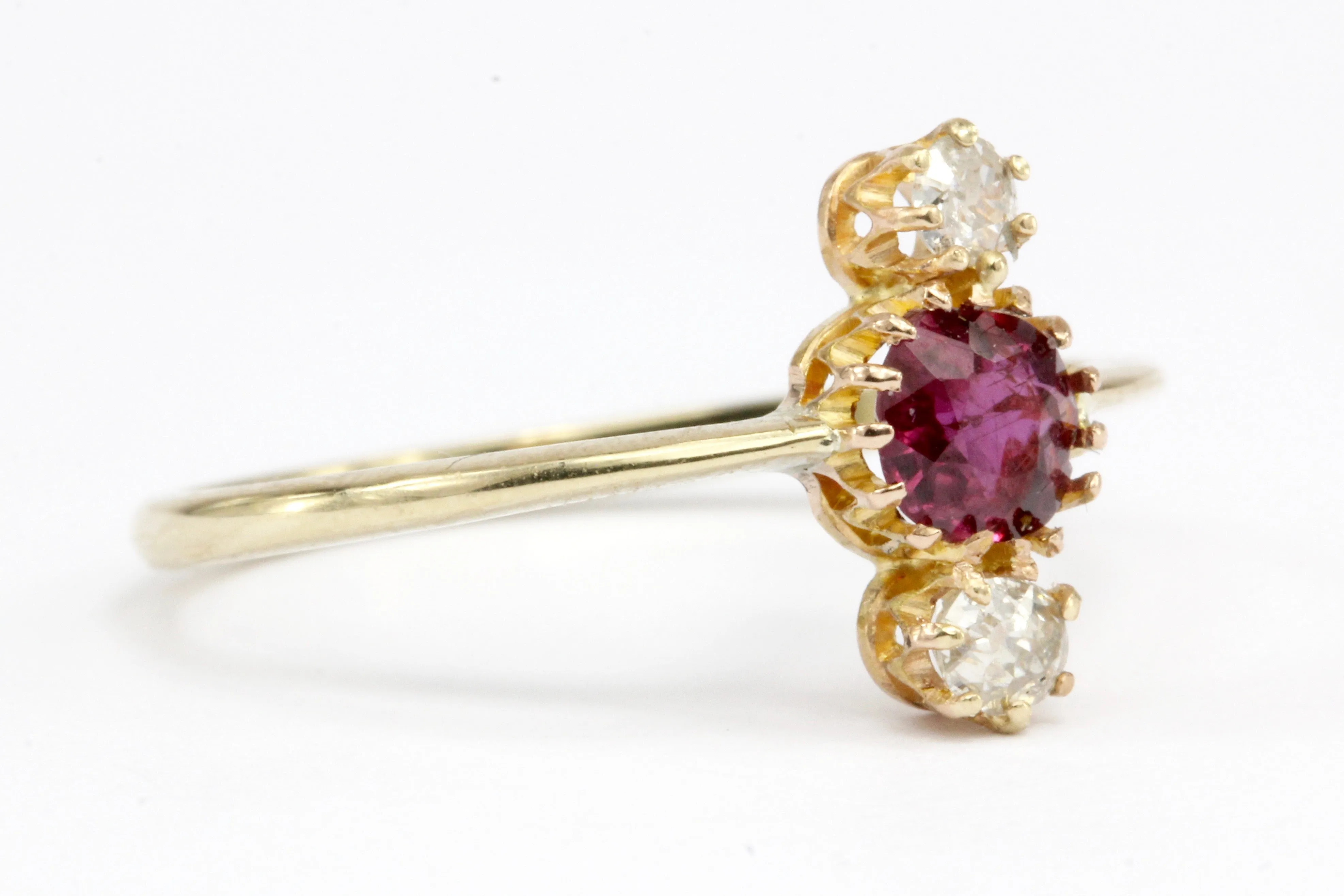 Victorian 18K Natural Ruby and Old Mine Cut Diamond Ring Conversion Size 7