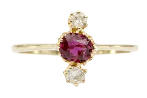 Victorian 18K Natural Ruby and Old Mine Cut Diamond Ring Conversion Size 7
