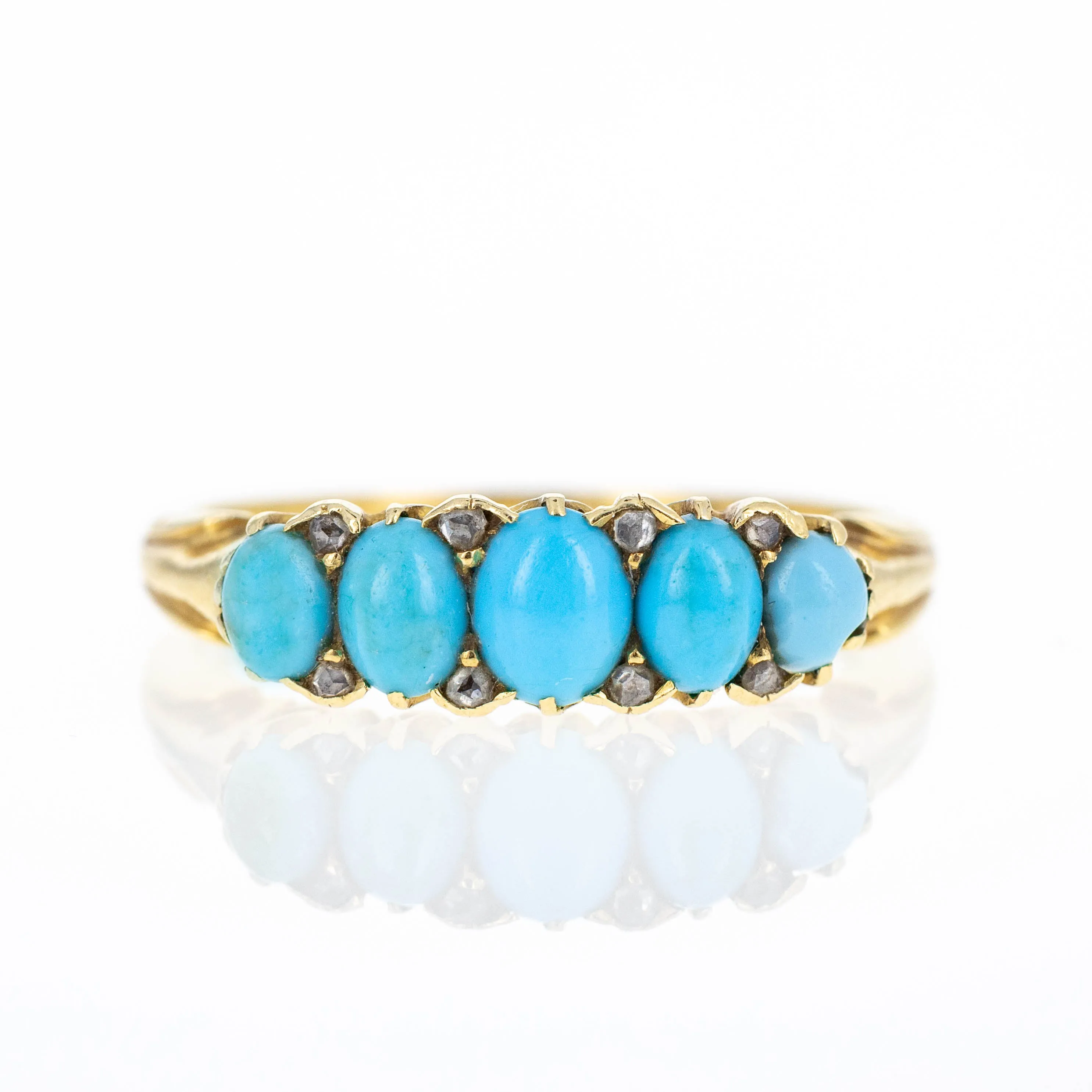 Victorian 18K Yellow Gold 1 Carat Turquoise Rose Cut Diamond Ring