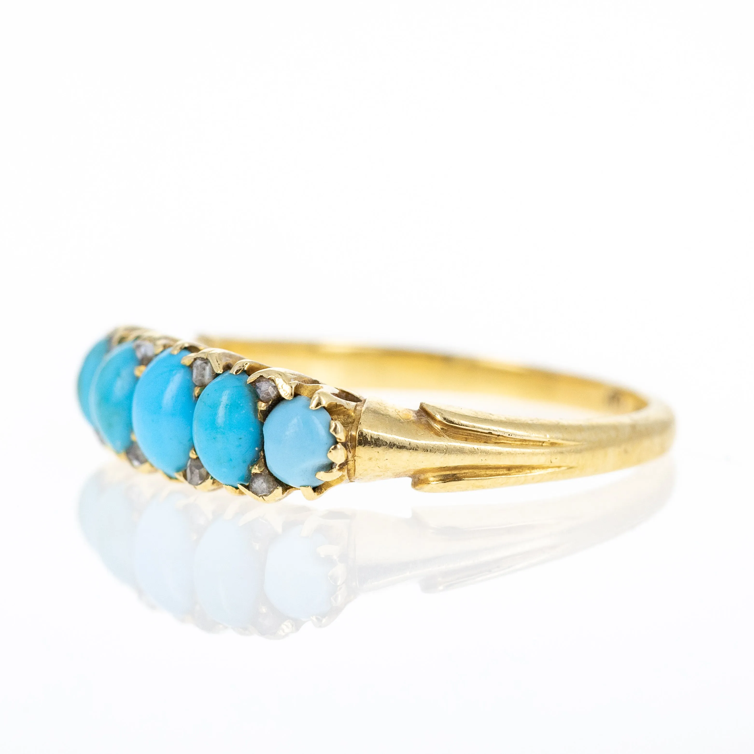 Victorian 18K Yellow Gold 1 Carat Turquoise Rose Cut Diamond Ring