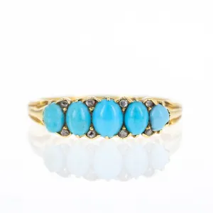 Victorian 18K Yellow Gold 1 Carat Turquoise Rose Cut Diamond Ring