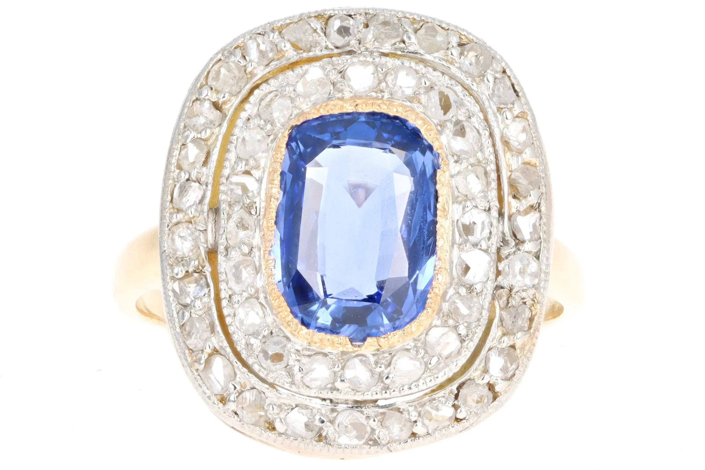 Victorian 18K Yellow Gold & Platinum 2.0 Carat Natural No Heat Sapphire Ring