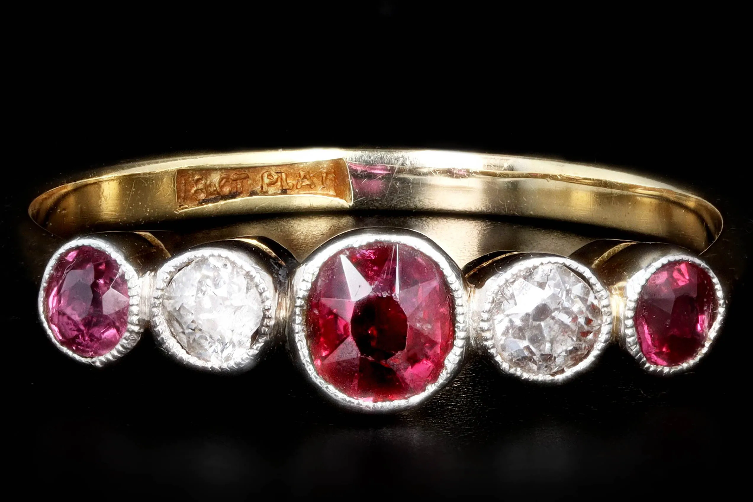 Victorian 18K Yellow Gold & Platinum Natural Ruby & Diamond Ring