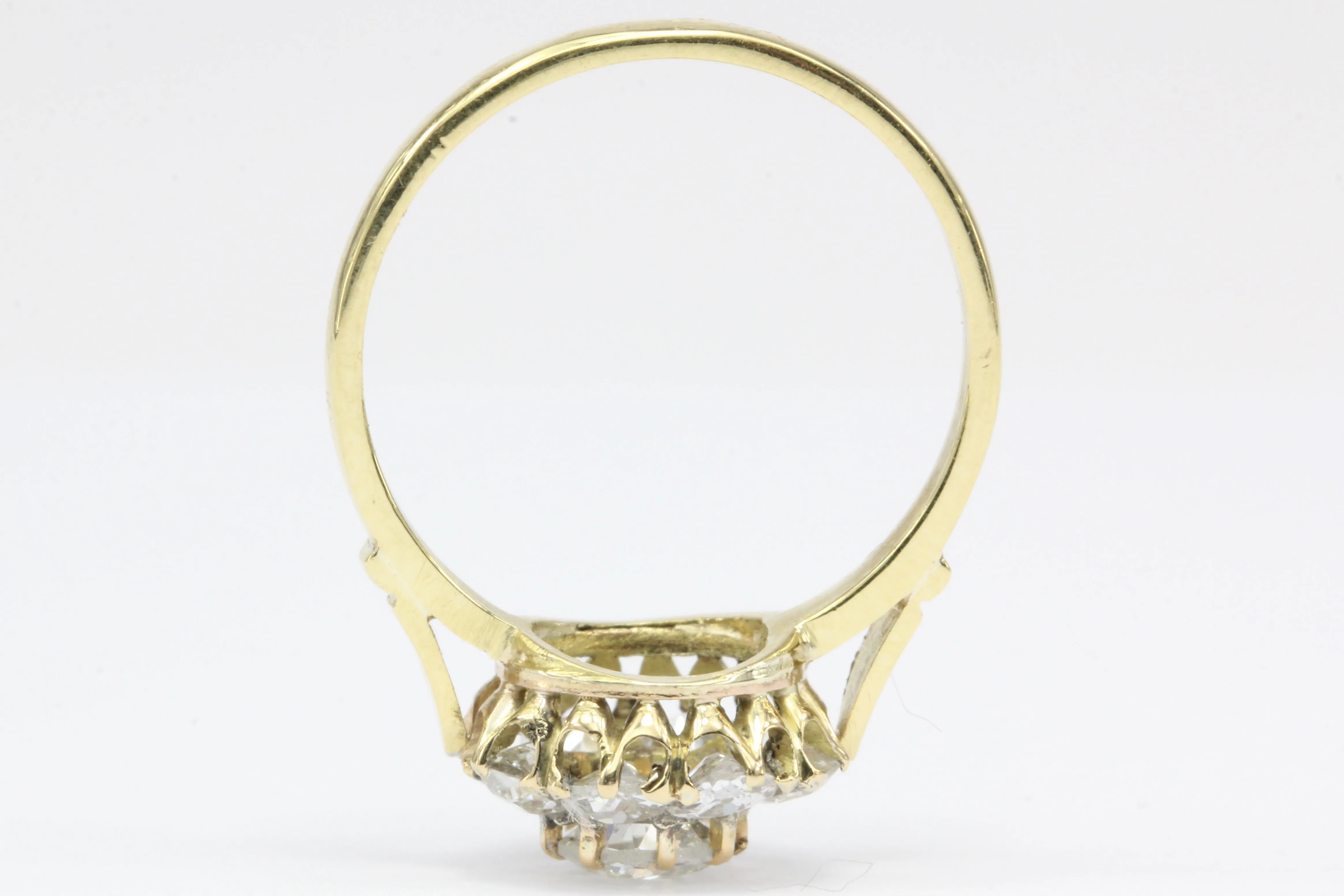 Victorian 18K Yellow Gold Diamond Flower Cluster Ring 1.22 CTW Size 6