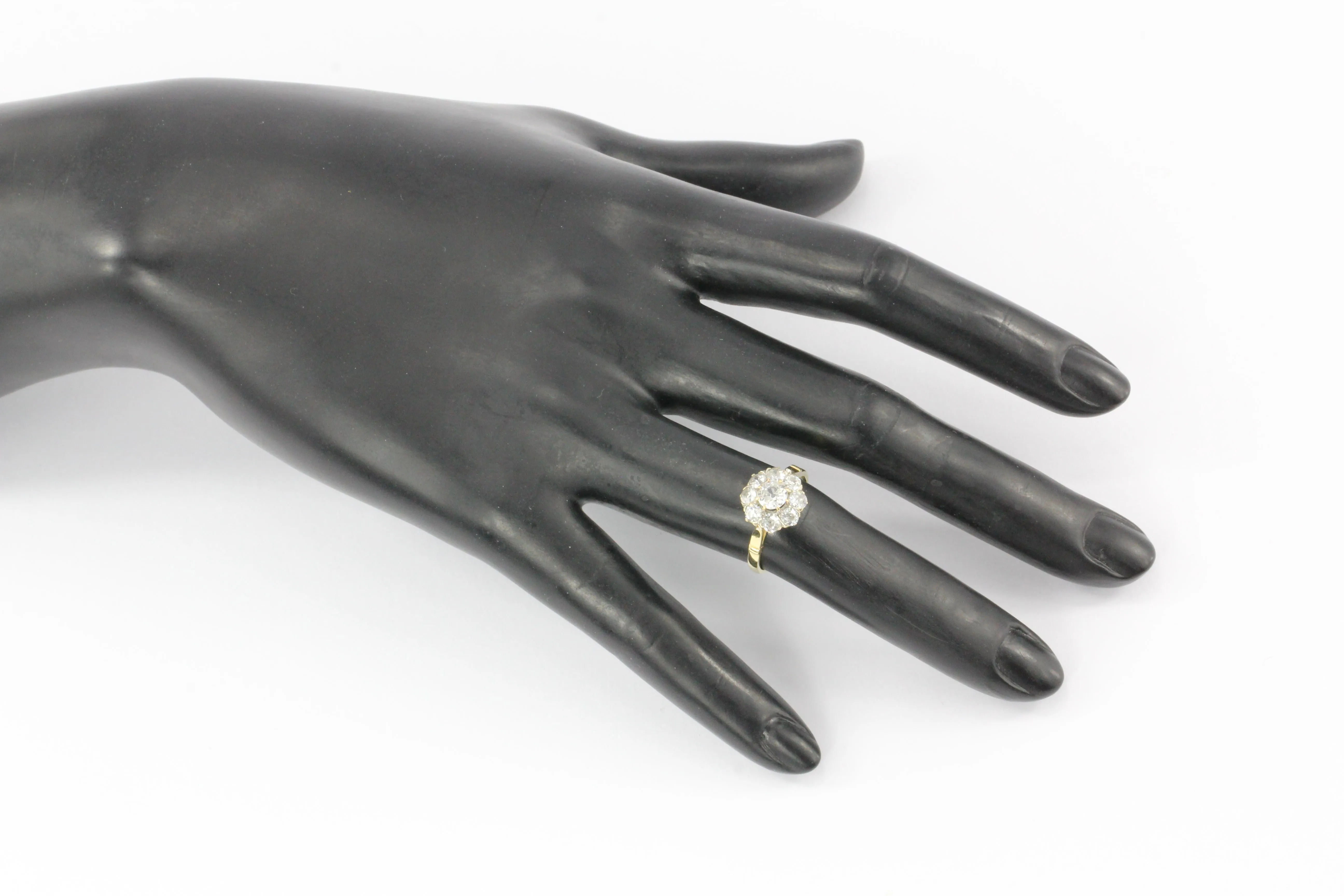 Victorian 18K Yellow Gold Diamond Flower Cluster Ring 1.22 CTW Size 6