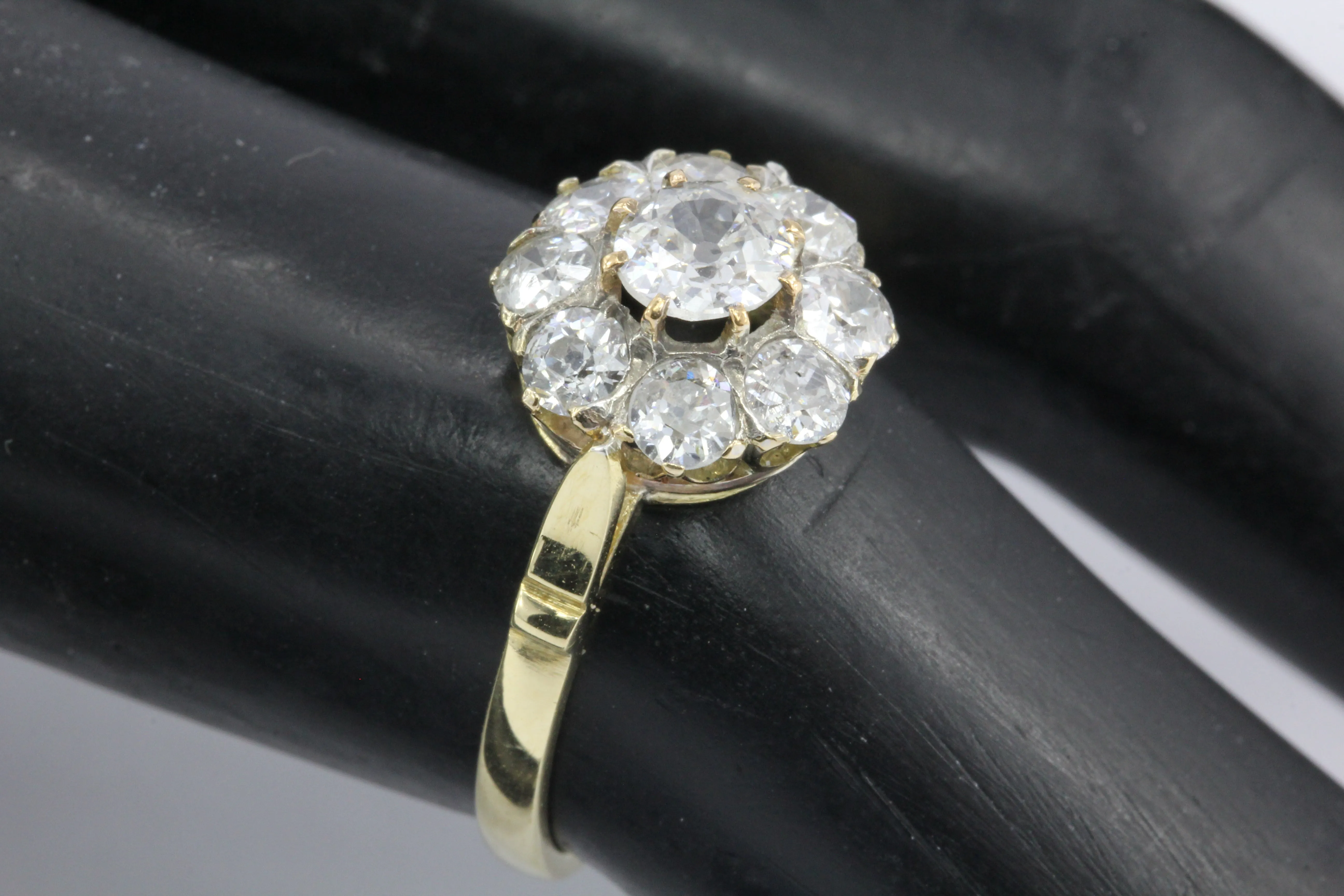 Victorian 18K Yellow Gold Diamond Flower Cluster Ring 1.22 CTW Size 6