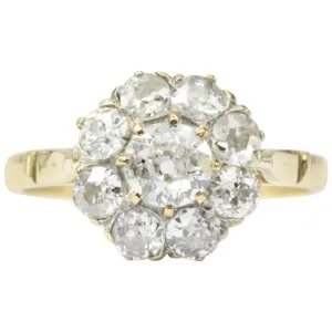 Victorian 18K Yellow Gold Diamond Flower Cluster Ring 1.22 CTW Size 6