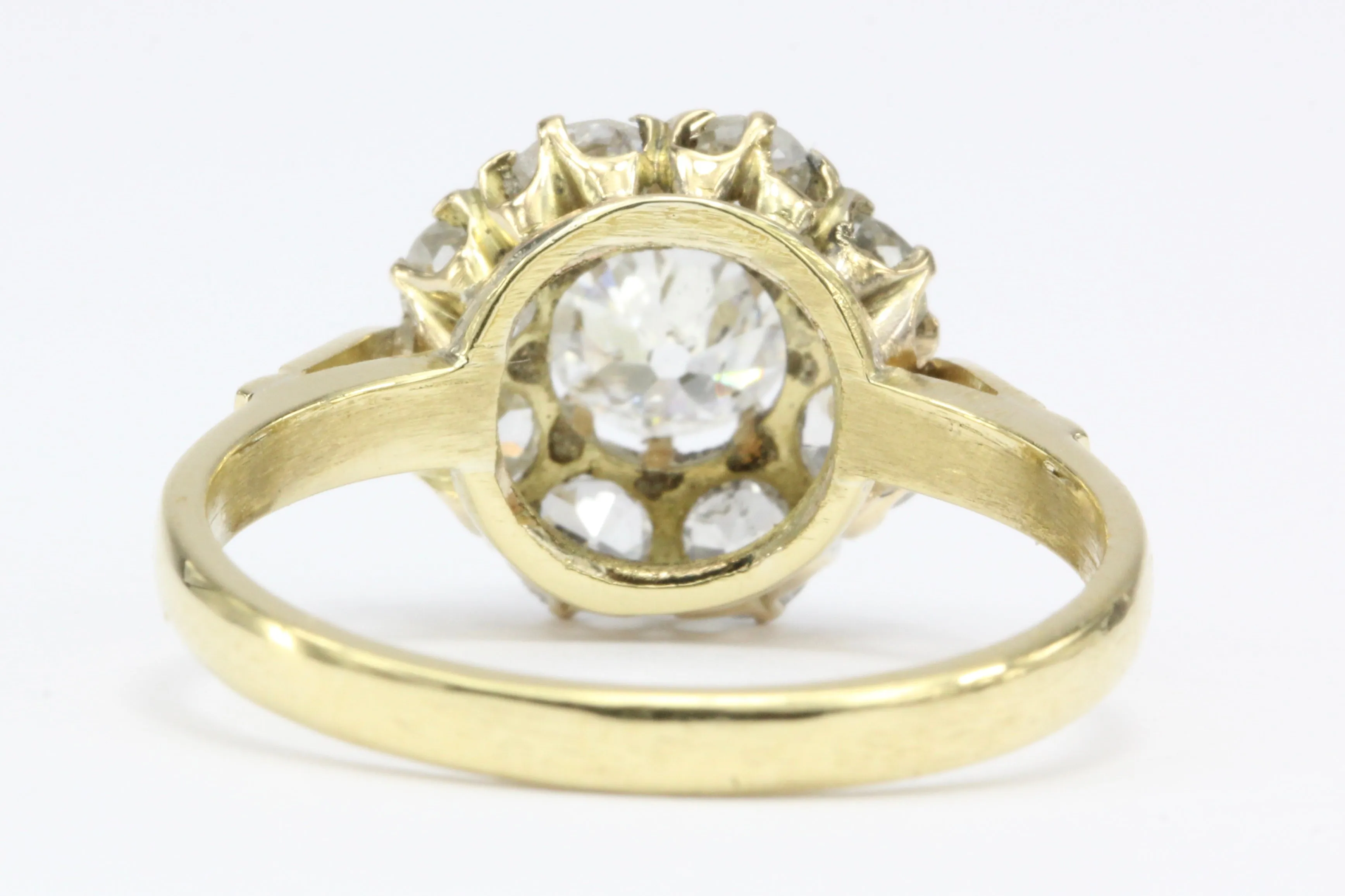 Victorian 18K Yellow Gold Diamond Flower Cluster Ring 1.22 CTW Size 6