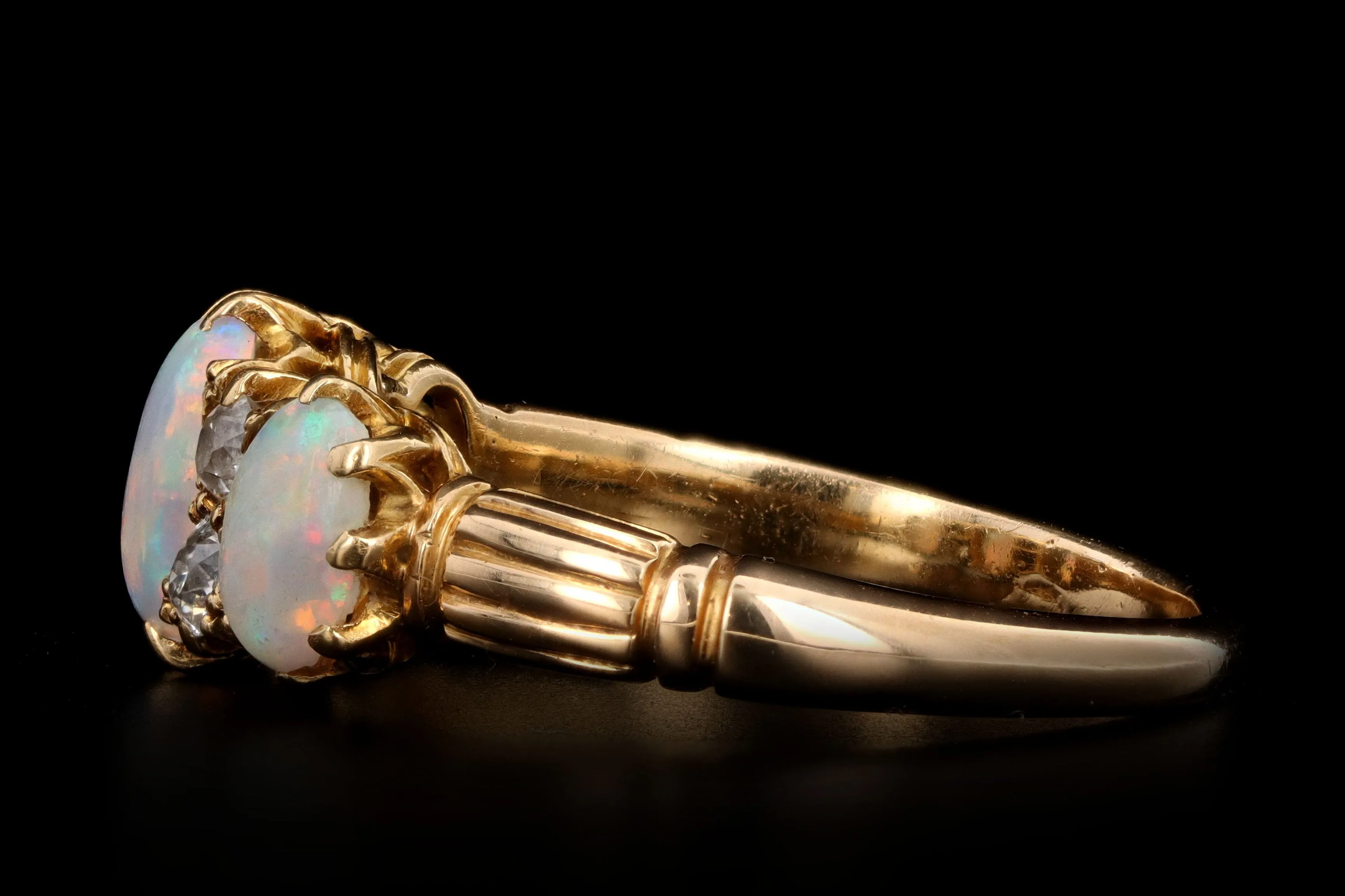Victorian 18k yellow gold opal and diamond ring