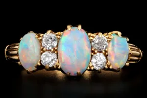 Victorian 18k yellow gold opal and diamond ring