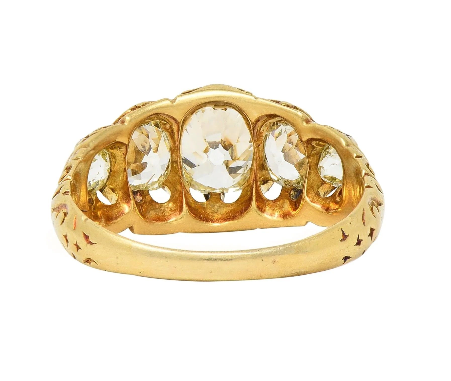 Victorian 1.98 CTW Old Mine Cut Diamond 14 Karat Gold Five Stone Antique Band Ring