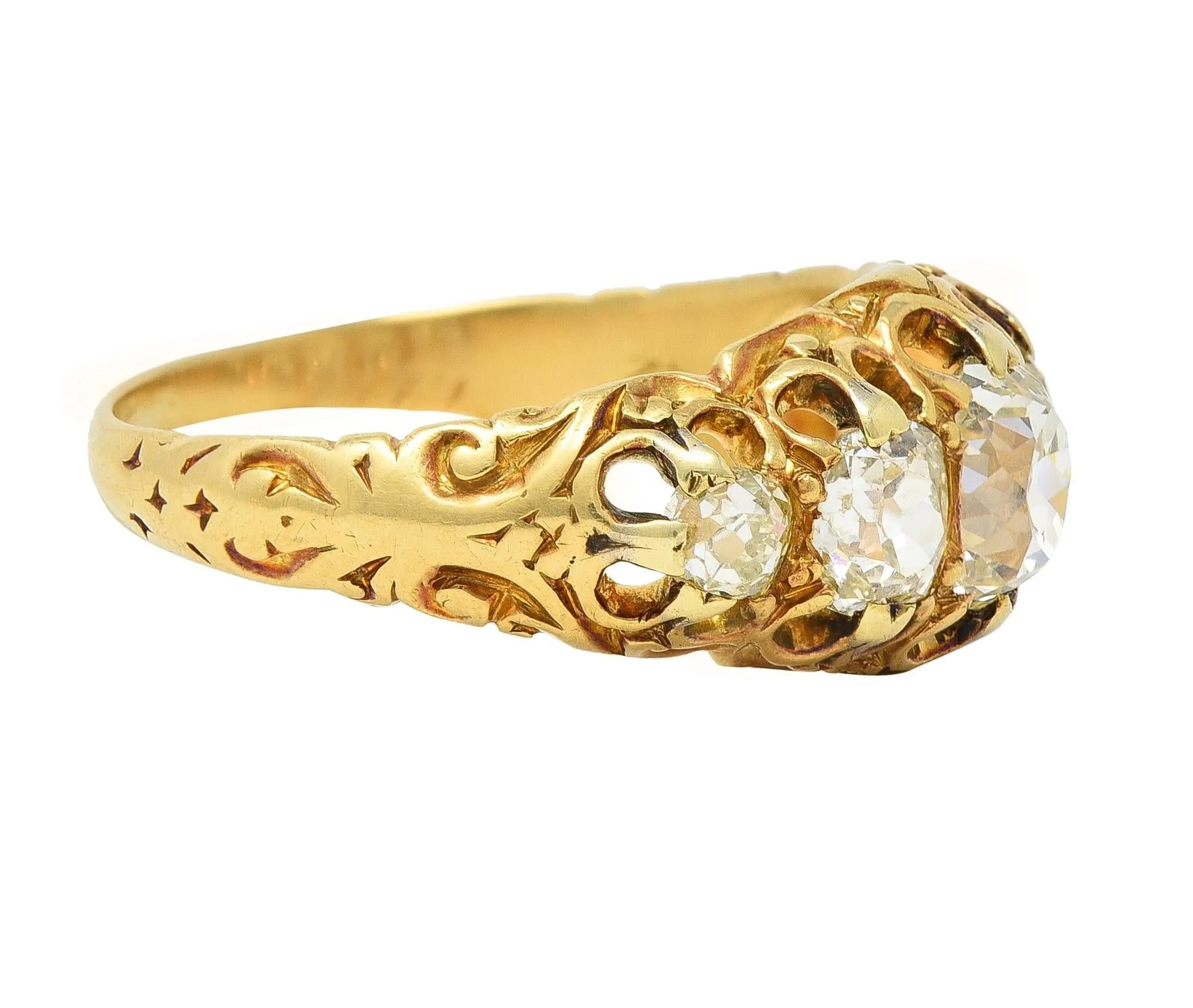 Victorian 1.98 CTW Old Mine Cut Diamond 14 Karat Gold Five Stone Antique Band Ring